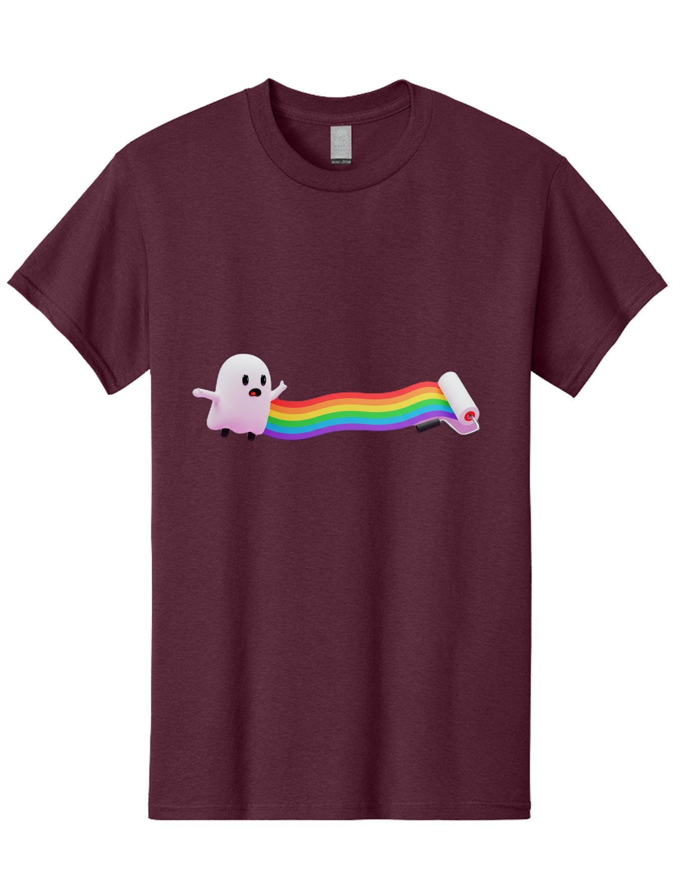Pink-Blob-Rolling-Tape Men'S Graphic Tee, 100% Cotton, Comfortable Casual Summer Wear, Machine Washable, Cute Ghost, Rainbow Ribbon, Rolled-Up End, Whimsical Design, Playful Scene, Cartoon Style, Colorful Tape, Illustration Art, Bad423 12