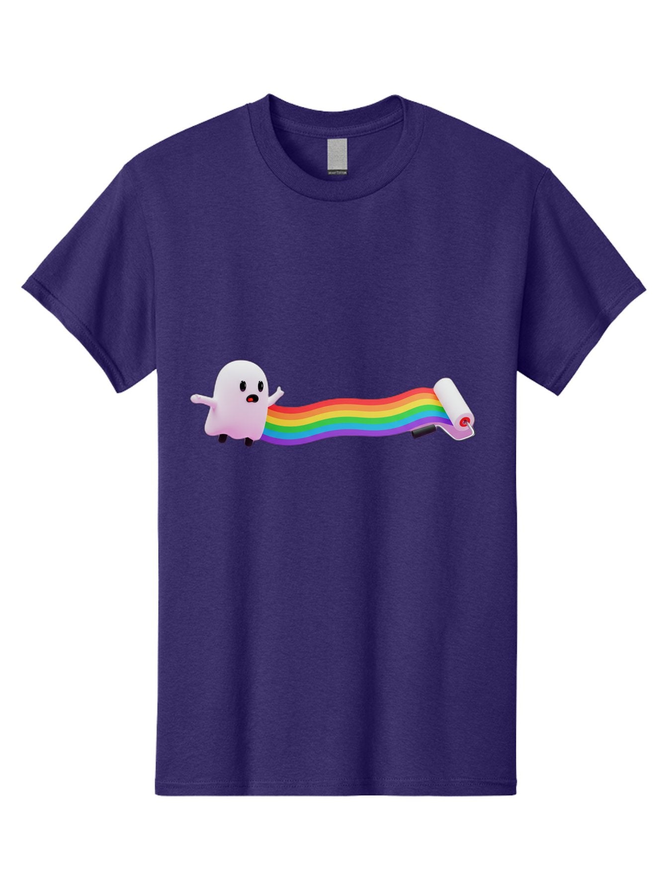 Pink-Blob-Rolling-Tape Men'S Graphic Tee, 100% Cotton, Comfortable Casual Summer Wear, Machine Washable, Cute Ghost, Rainbow Ribbon, Rolled-Up End, Whimsical Design, Playful Scene, Cartoon Style, Colorful Tape, Illustration Art, Bad423 11