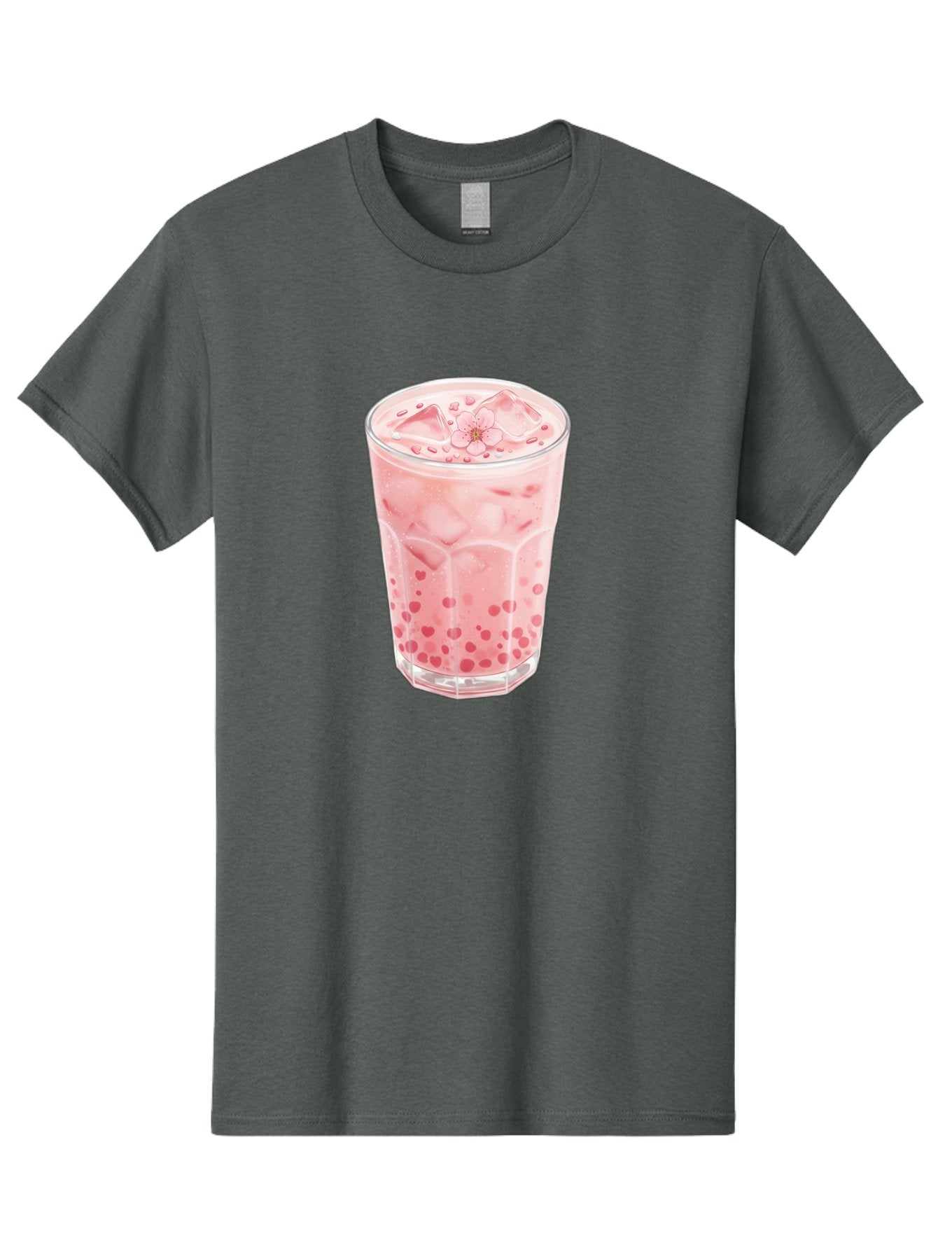 Pink-Boba-Tea Men'S Graphic Tee, 100% Cotton, Comfortable Casual Summer Wear, Machine Washable, Pink Boba, Boba Tea, Milk Tea, Iced Drink, Refreshing Beverage, Boba Bubbles, Sweet Treat, Floral Ice Cube, Chilled Drink Bad425