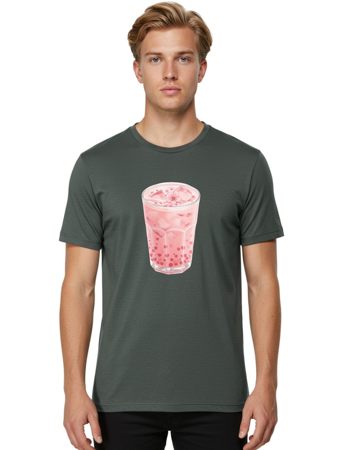 Pink-Boba-Tea Men'S Graphic Tee, 100% Cotton, Comfortable Casual Summer Wear, Machine Washable, Pink Boba, Boba Tea, Milk Tea, Iced Drink, Refreshing Beverage, Boba Bubbles, Sweet Treat, Floral Ice Cube, Chilled Drink Bad425 19