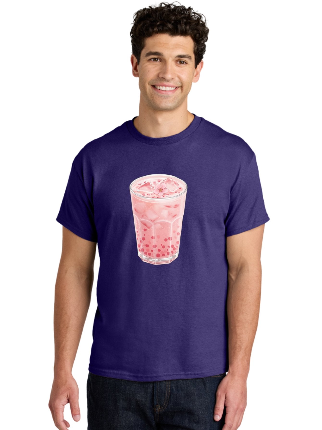 Pink-Boba-Tea Men'S Graphic Tee, 100% Cotton, Comfortable Casual Summer Wear, Machine Washable, Pink Boba, Boba Tea, Milk Tea, Iced Drink, Refreshing Beverage, Boba Bubbles, Sweet Treat, Floral Ice Cube, Chilled Drink Bad425 27