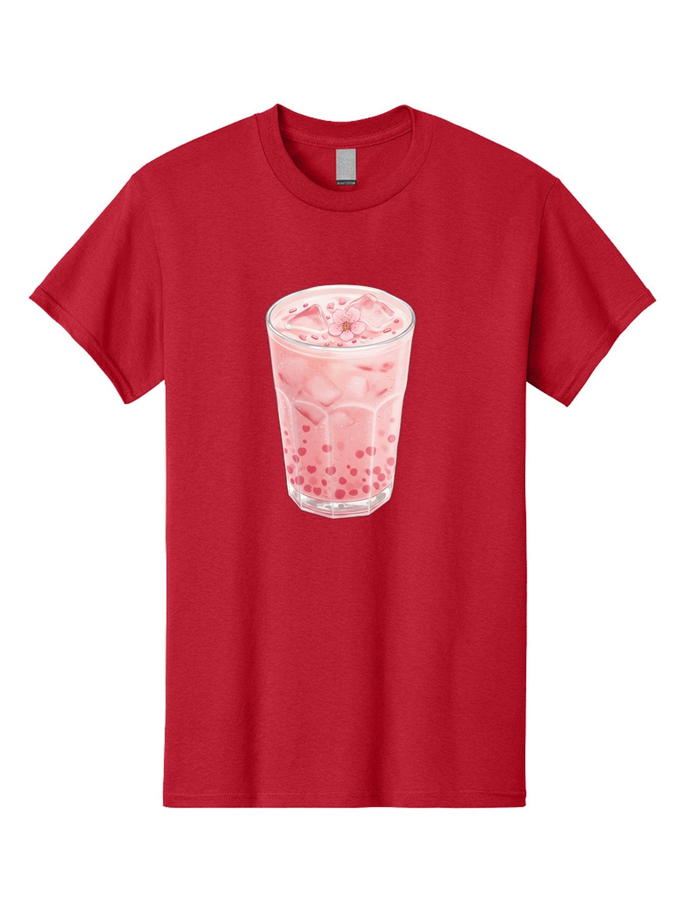 Pink-Boba-Tea Men'S Graphic Tee, 100% Cotton, Comfortable Casual Summer Wear, Machine Washable, Pink Boba, Boba Tea, Milk Tea, Iced Drink, Refreshing Beverage, Boba Bubbles, Sweet Treat, Floral Ice Cube, Chilled Drink Bad425