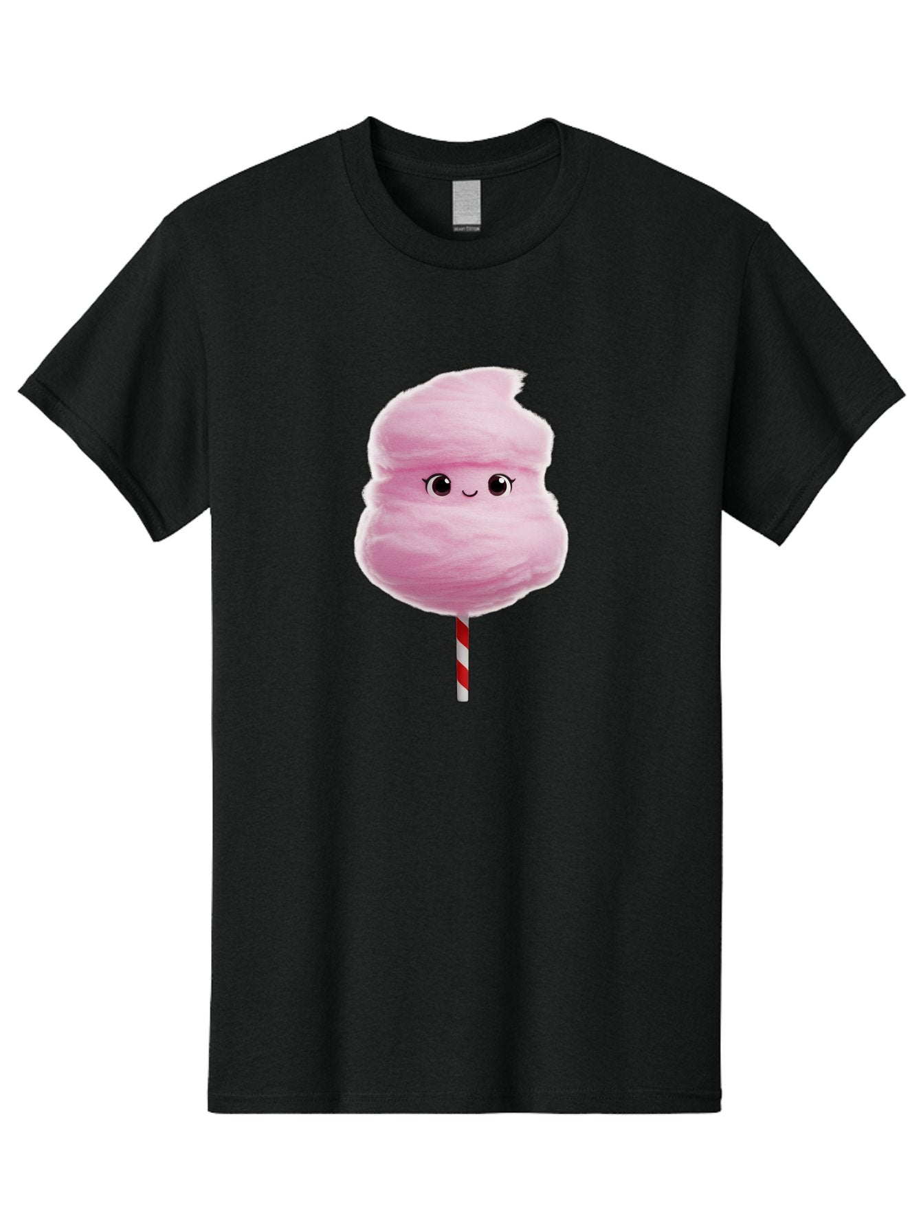 Pink-Cotton-Candy Men'S Graphic Tee, 100% Cotton, Comfortable Casual Summer Wear, Machine Washable, Pink Cotton Candy, Fluffy Sweet Treat, Cartoon Character, Smiling Face, Red And White Striped Stick, Cute Illustration, Cartoon Cotton Candy, Bad426