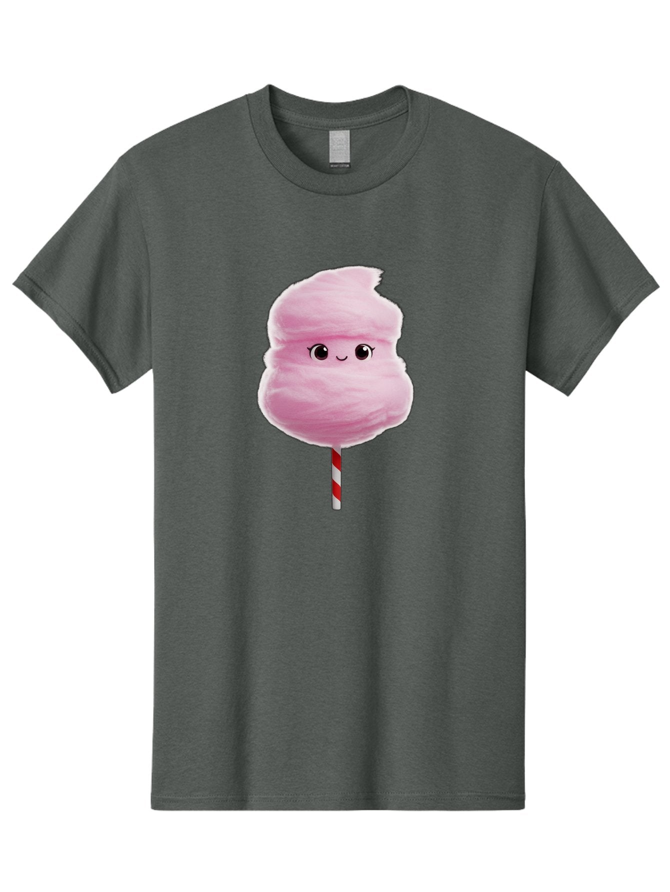 Pink-Cotton-Candy Men'S Graphic Tee, 100% Cotton, Comfortable Casual Summer Wear, Machine Washable, Pink Cotton Candy, Fluffy Sweet Treat, Cartoon Character, Smiling Face, Red And White Striped Stick, Cute Illustration, Cartoon Cotton Candy, Bad426 8