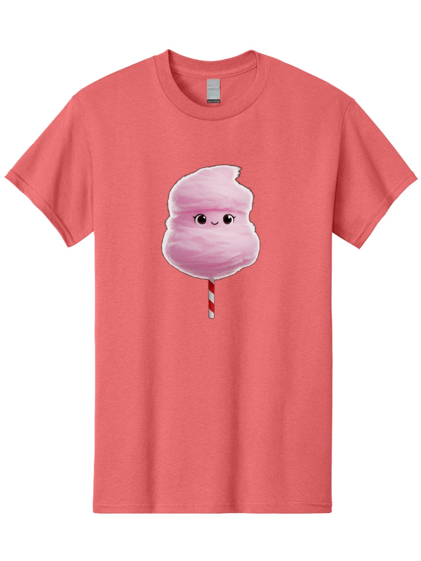 Pink-Cotton-Candy Men'S Graphic Tee, 100% Cotton, Comfortable Casual Summer Wear, Machine Washable, Pink Cotton Candy, Fluffy Sweet Treat, Cartoon Character, Smiling Face, Red And White Striped Stick, Cute Illustration, Cartoon Cotton Candy, Bad426 13