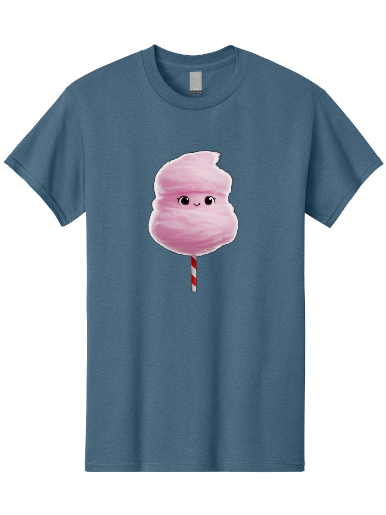 Pink-Cotton-Candy Men'S Graphic Tee, 100% Cotton, Comfortable Casual Summer Wear, Machine Washable, Pink Cotton Candy, Fluffy Sweet Treat, Cartoon Character, Smiling Face, Red And White Striped Stick, Cute Illustration, Cartoon Cotton Candy, Bad426 3