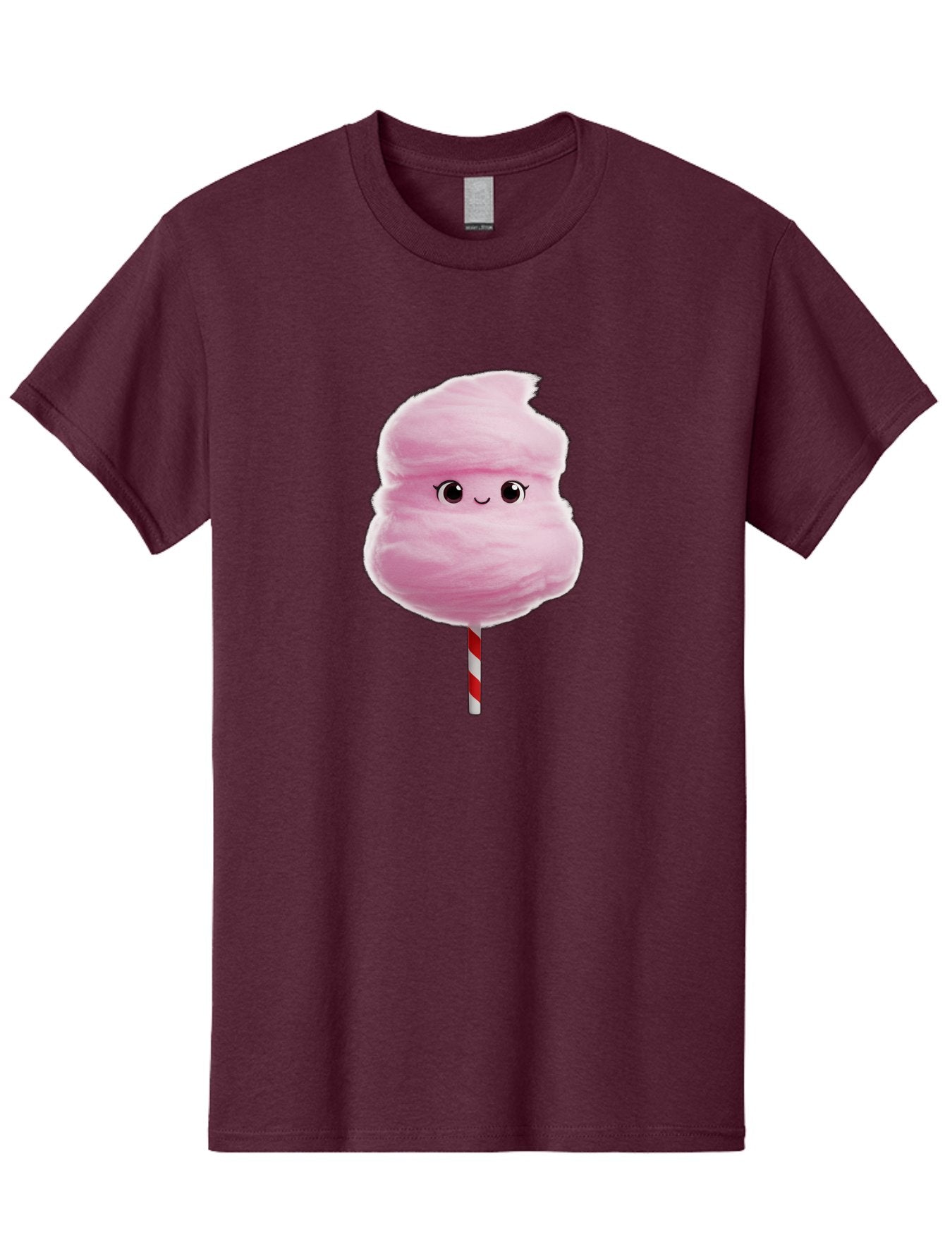 Pink-Cotton-Candy Men'S Graphic Tee, 100% Cotton, Comfortable Casual Summer Wear, Machine Washable, Pink Cotton Candy, Fluffy Sweet Treat, Cartoon Character, Smiling Face, Red And White Striped Stick, Cute Illustration, Cartoon Cotton Candy, Bad426 15