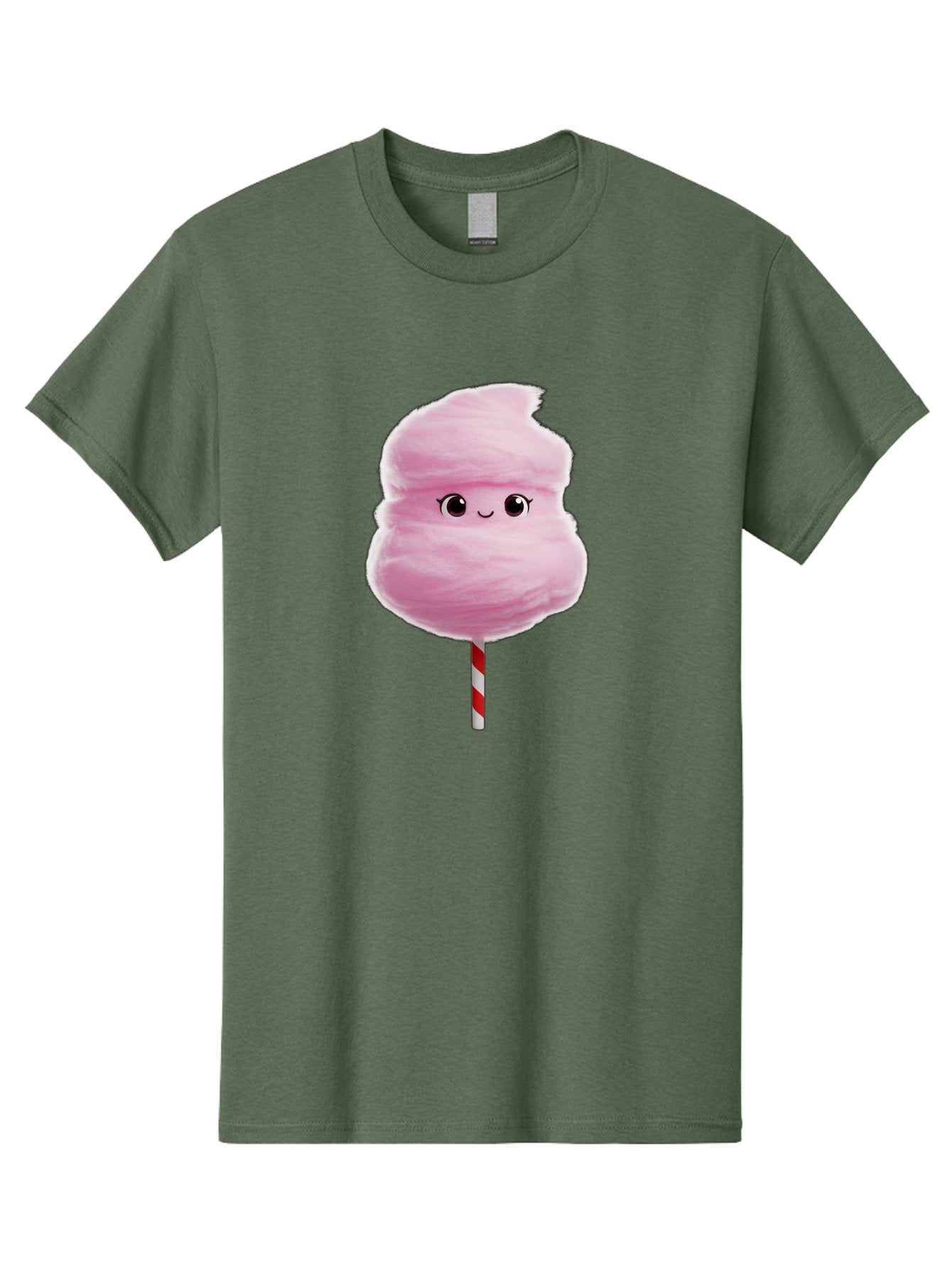 Pink-Cotton-Candy Men'S Graphic Tee, 100% Cotton, Comfortable Casual Summer Wear, Machine Washable, Pink Cotton Candy, Fluffy Sweet Treat, Cartoon Character, Smiling Face, Red And White Striped Stick, Cute Illustration, Cartoon Cotton Candy, Bad426