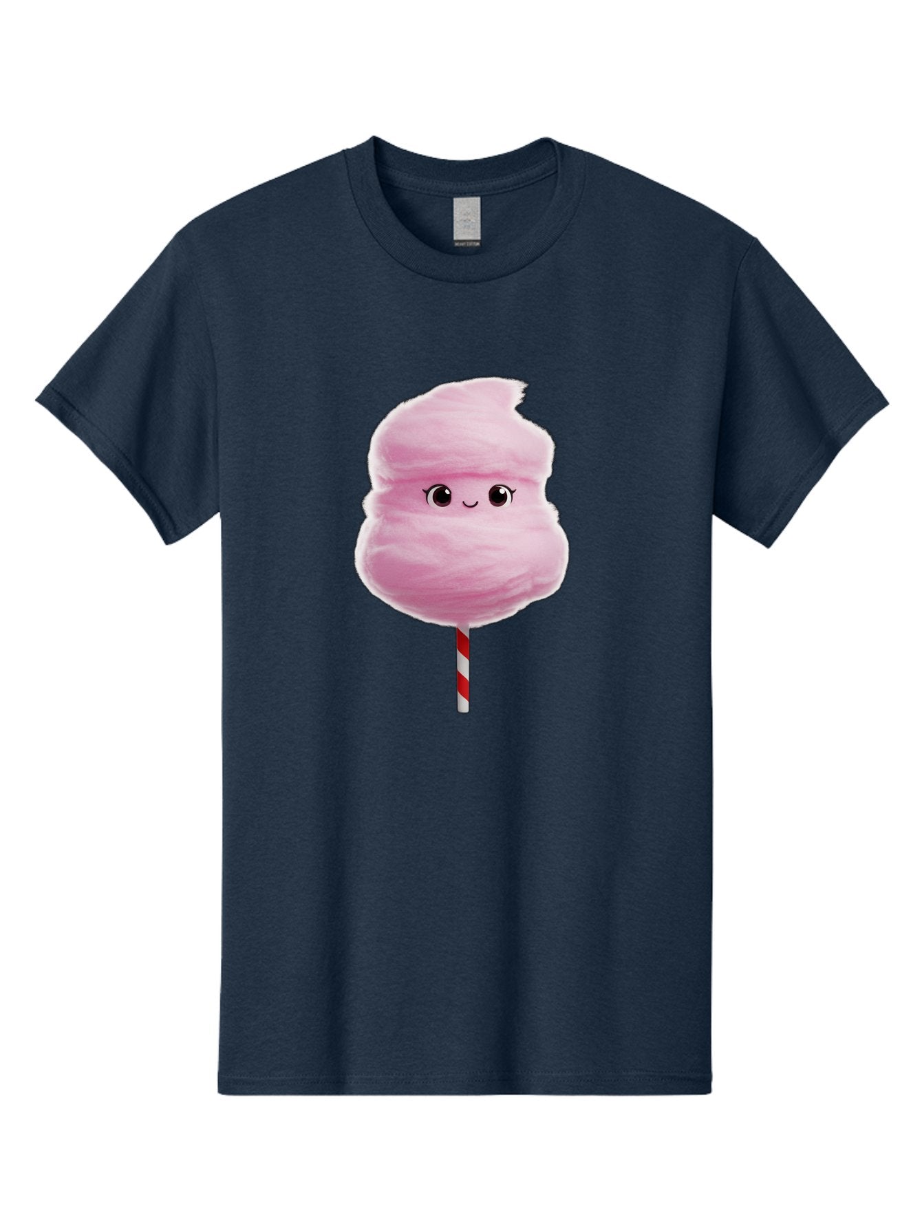 Pink-Cotton-Candy Men'S Graphic Tee, 100% Cotton, Comfortable Casual Summer Wear, Machine Washable, Pink Cotton Candy, Fluffy Sweet Treat, Cartoon Character, Smiling Face, Red And White Striped Stick, Cute Illustration, Cartoon Cotton Candy, Bad426 5