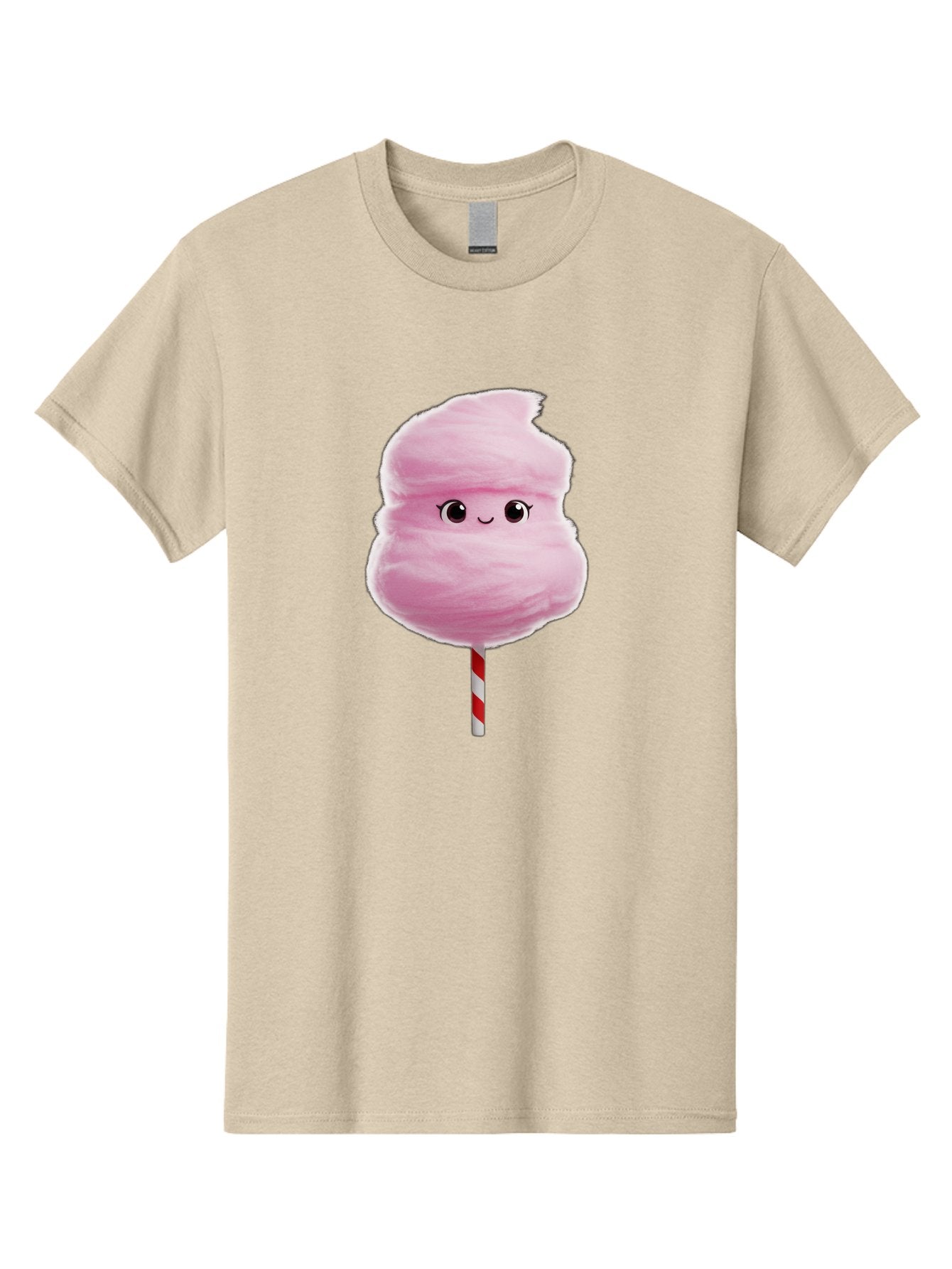 Pink-Cotton-Candy Men'S Graphic Tee, 100% Cotton, Comfortable Casual Summer Wear, Machine Washable, Pink Cotton Candy, Fluffy Sweet Treat, Cartoon Character, Smiling Face, Red And White Striped Stick, Cute Illustration, Cartoon Cotton Candy, Bad426 7