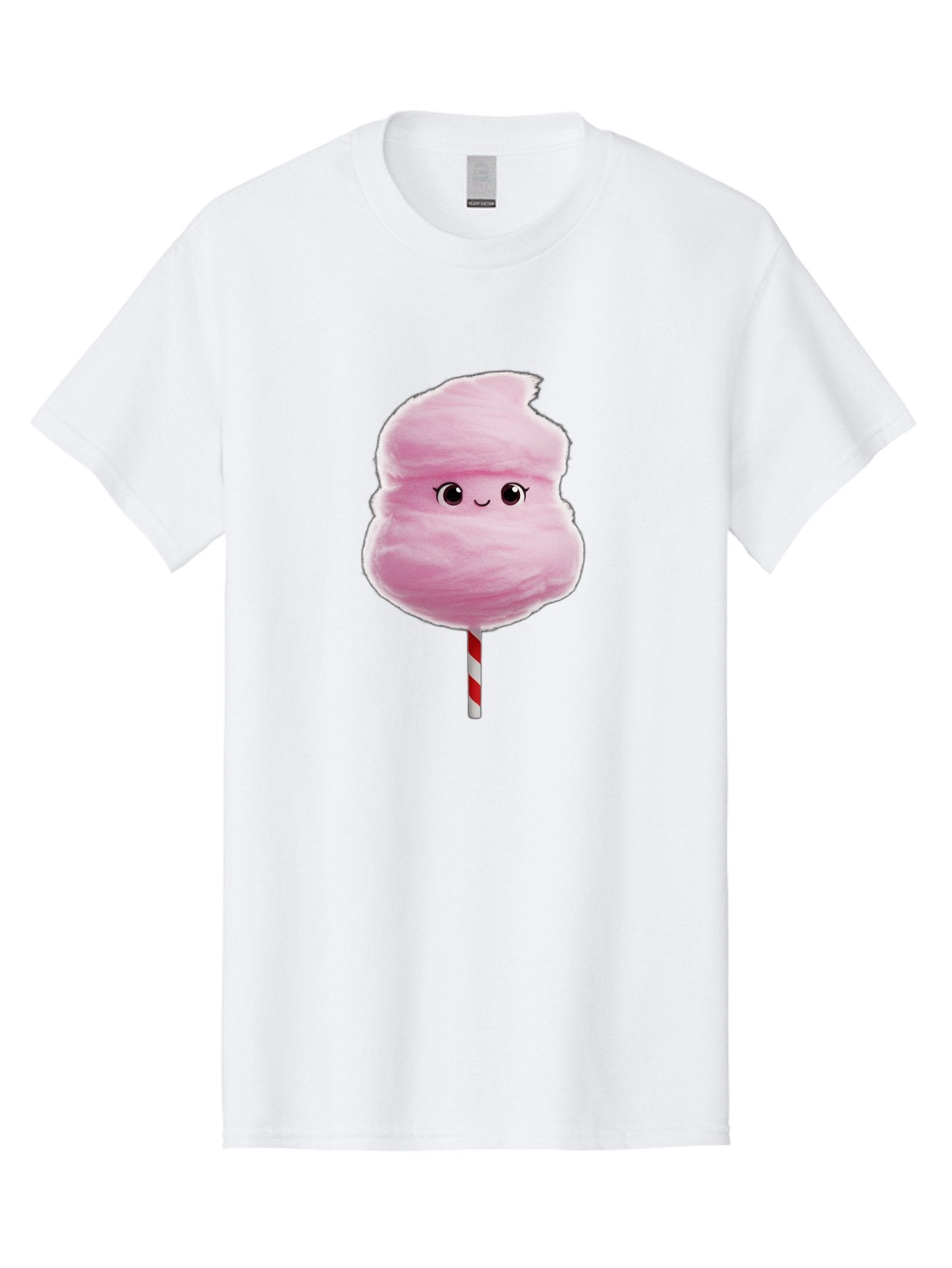 Pink-Cotton-Candy Men'S Graphic Tee, 100% Cotton, Comfortable Casual Summer Wear, Machine Washable, Pink Cotton Candy, Fluffy Sweet Treat, Cartoon Character, Smiling Face, Red And White Striped Stick, Cute Illustration, Cartoon Cotton Candy, Bad426 12