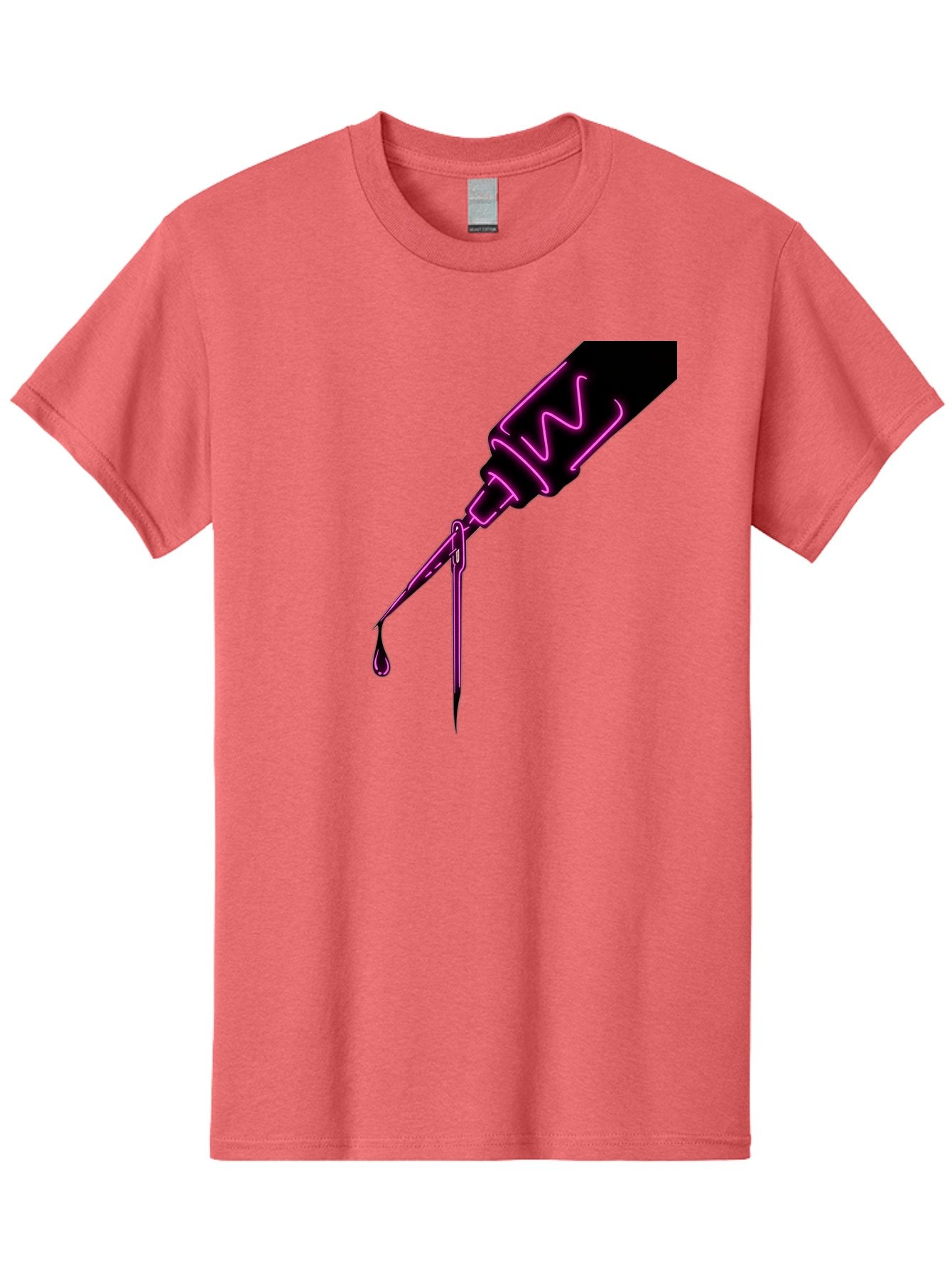 Pink-Dropper Men'S Graphic Tee, 100% Cotton, Comfortable Casual Summer Wear, Machine Washable, Pink Neon Dropper Bottle, Glowing Liquid, Medical Bottle, Pink Glow, Single Drop, Neon Lights, Modern Design, Futuristic Style Bad428 6