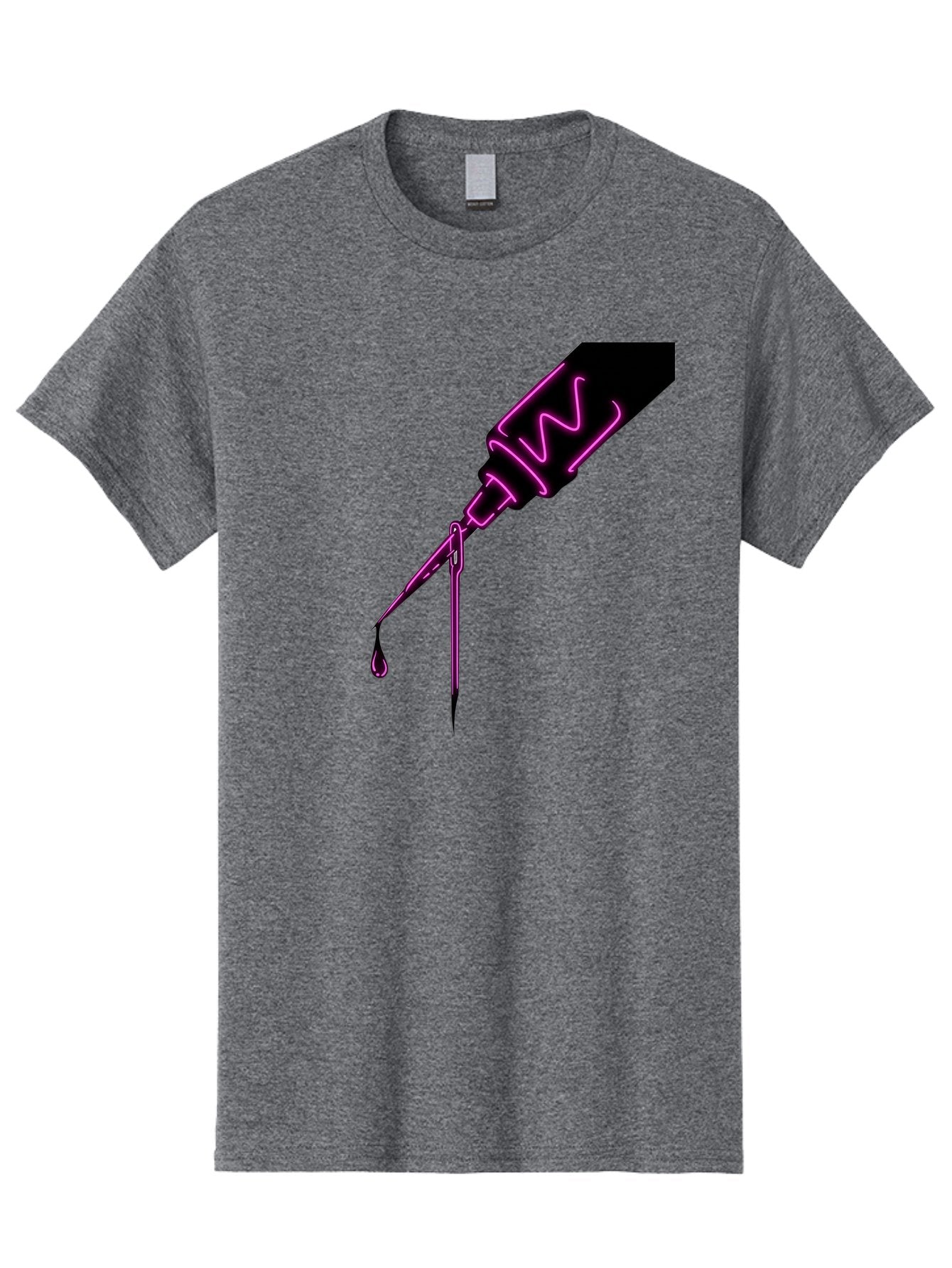 Pink-Dropper Men'S Graphic Tee, 100% Cotton, Comfortable Casual Summer Wear, Machine Washable, Pink Neon Dropper Bottle, Glowing Liquid, Medical Bottle, Pink Glow, Single Drop, Neon Lights, Modern Design, Futuristic Style Bad428 3