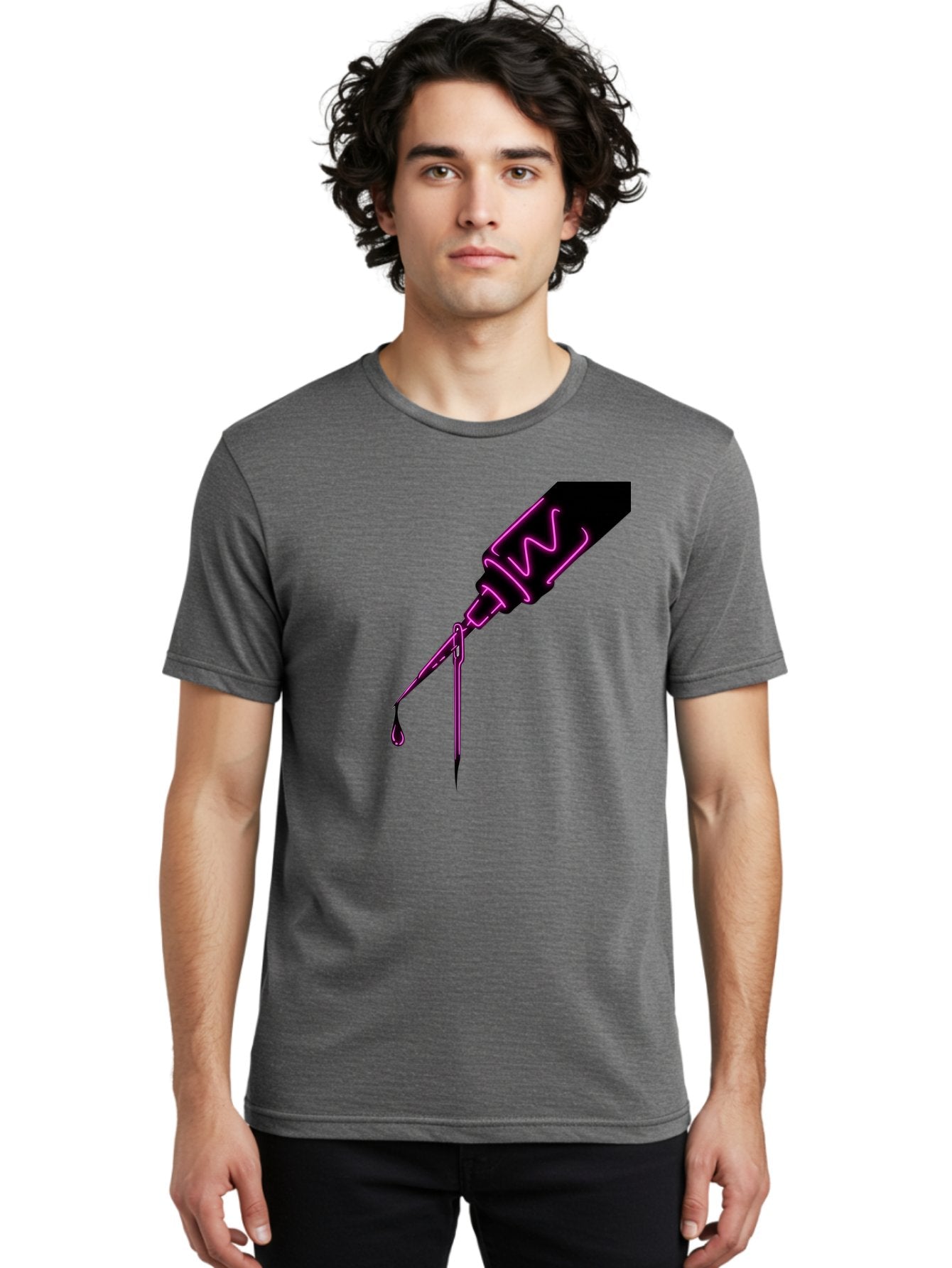 Pink-Dropper Men'S Graphic Tee, 100% Cotton, Comfortable Casual Summer Wear, Machine Washable, Pink Neon Dropper Bottle, Glowing Liquid, Medical Bottle, Pink Glow, Single Drop, Neon Lights, Modern Design, Futuristic Style Bad428 22