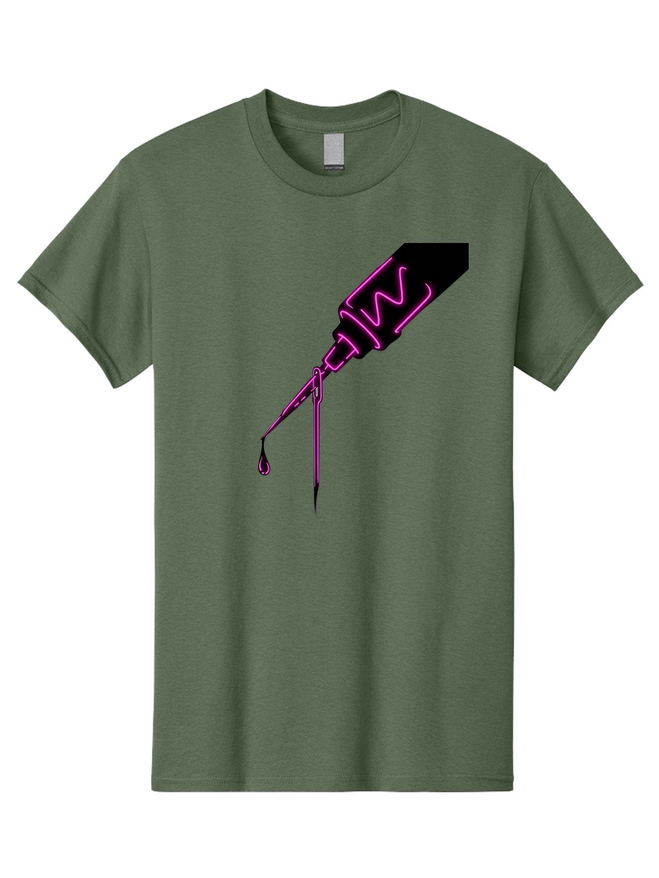 Pink-Dropper Men'S Graphic Tee, 100% Cotton, Comfortable Casual Summer Wear, Machine Washable, Pink Neon Dropper Bottle, Glowing Liquid, Medical Bottle, Pink Glow, Single Drop, Neon Lights, Modern Design, Futuristic Style Bad428 4