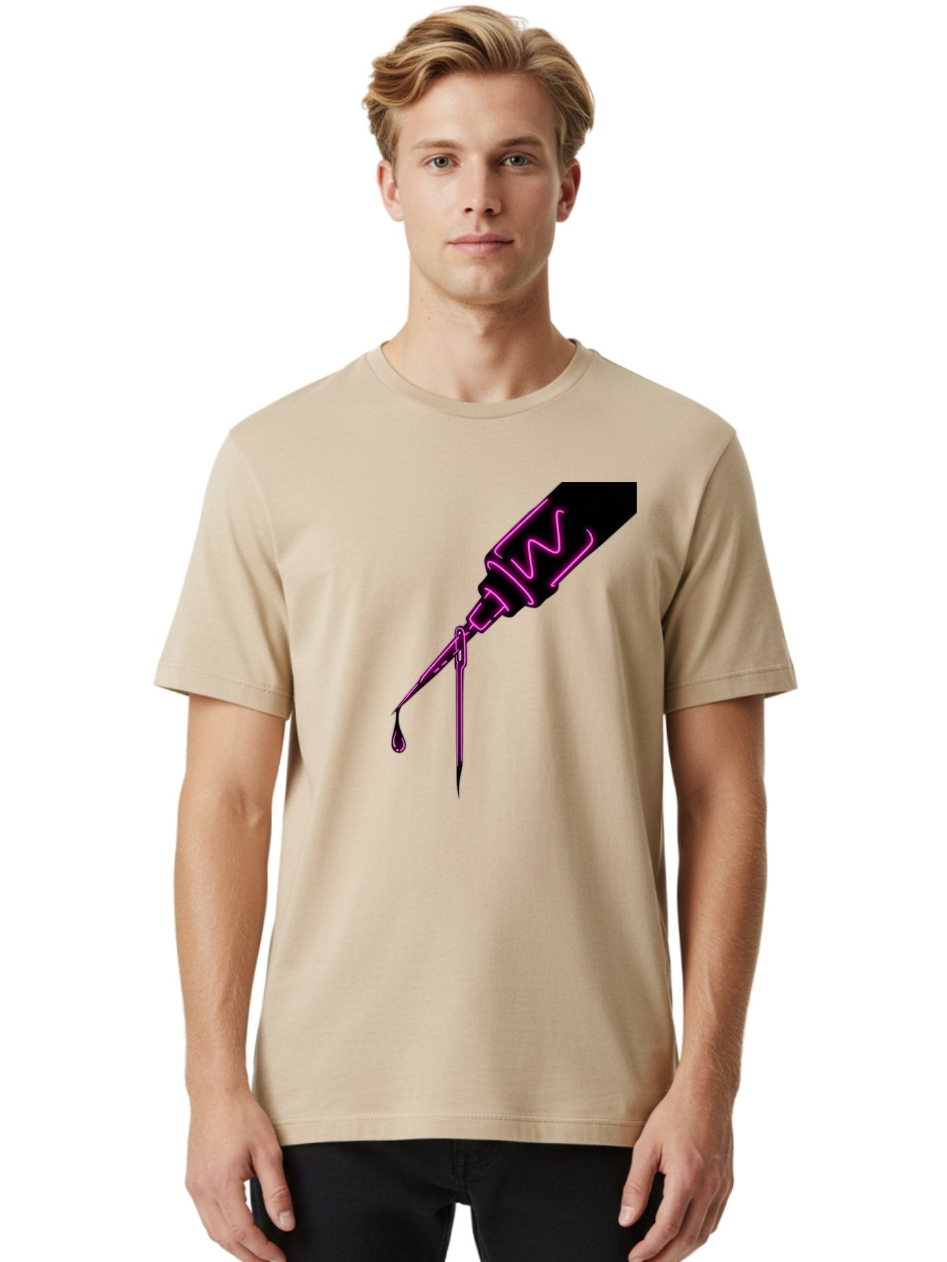 Pink-Dropper Men'S Graphic Tee, 100% Cotton, Comfortable Casual Summer Wear, Machine Washable, Pink Neon Dropper Bottle, Glowing Liquid, Medical Bottle, Pink Glow, Single Drop, Neon Lights, Modern Design, Futuristic Style Bad428 16