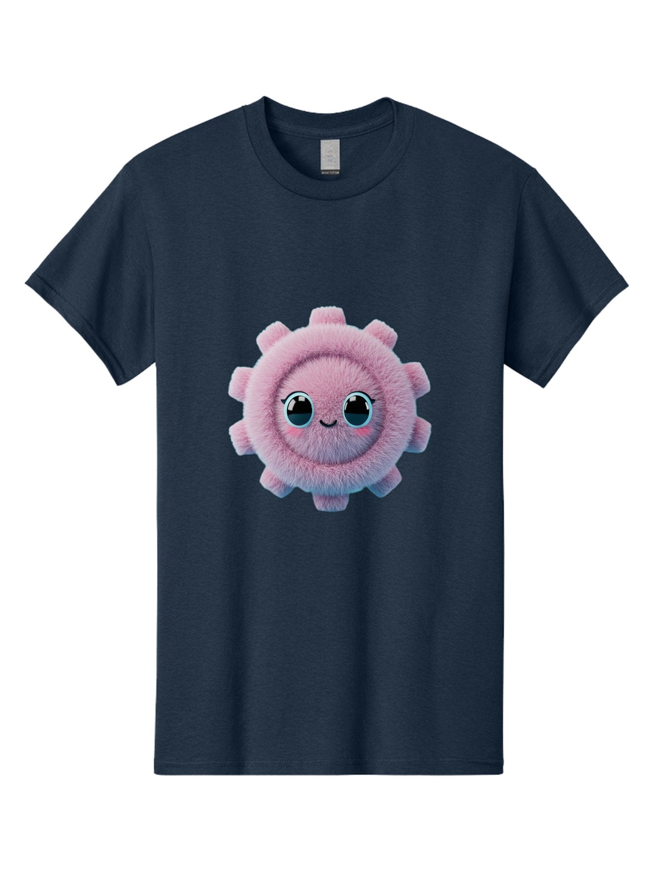 Pink-Fuzzy-Gear Men'S Graphic Tee, 100% Cotton, Comfortable Casual Summer Wear, Machine Washable, Cute Cartoon Character, Fluffy Virus, Pink And Purple Hues, Smiling Face, Big Eyes, Whimsical Design, Funny Illustration, Soft Texture, Bad429 15