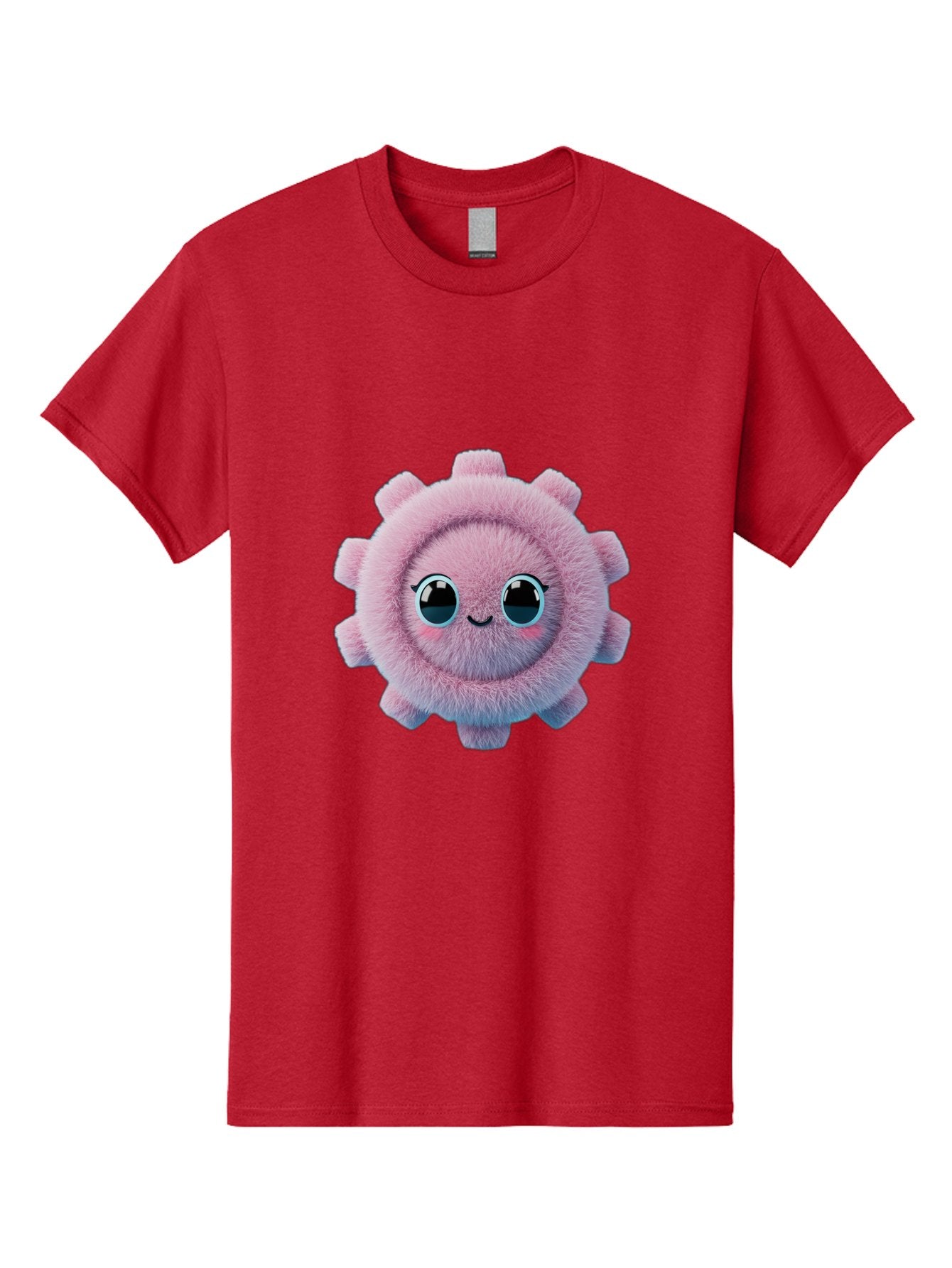 Pink-Fuzzy-Gear Men'S Graphic Tee, 100% Cotton, Comfortable Casual Summer Wear, Machine Washable, Cute Cartoon Character, Fluffy Virus, Pink And Purple Hues, Smiling Face, Big Eyes, Whimsical Design, Funny Illustration, Soft Texture, Bad429 11