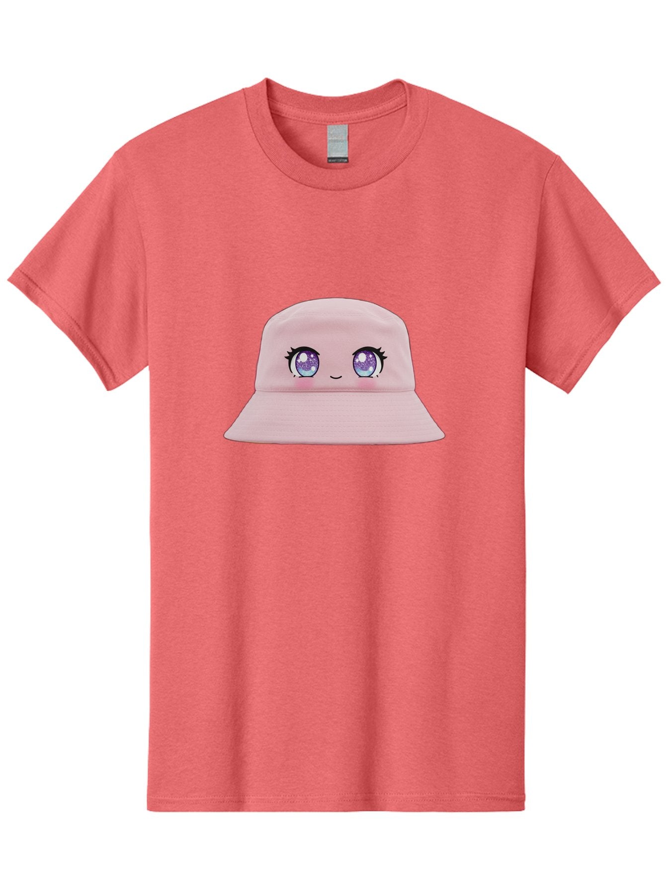 Pink-Hat Men'S Graphic Tee, 100% Cotton, Comfortable Casual Summer Wear, Machine Washable, Kawaii Fashion, Pink Baseball Cap, Cartoon Eyes, Cute Face, Kawaii Accessories, Pastel Fashion, Cute Hats, Fashion Trends, Kawaii Style Bad430
