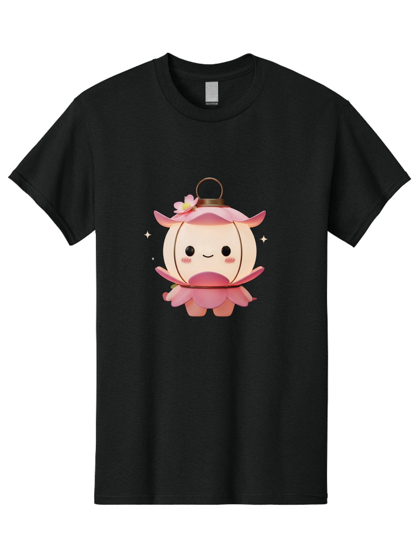 Pink-Lantern-Creature Men'S Graphic Tee, 100% Cotton, Comfortable Casual Summer Wear, Machine Washable, Cartoon Character, Pink Lantern, Fantasy Creature, Kawaii Art, Digital Illustration, Anime Style, Cute Face, Smiling, Rosy Cheeks, Bad431 15