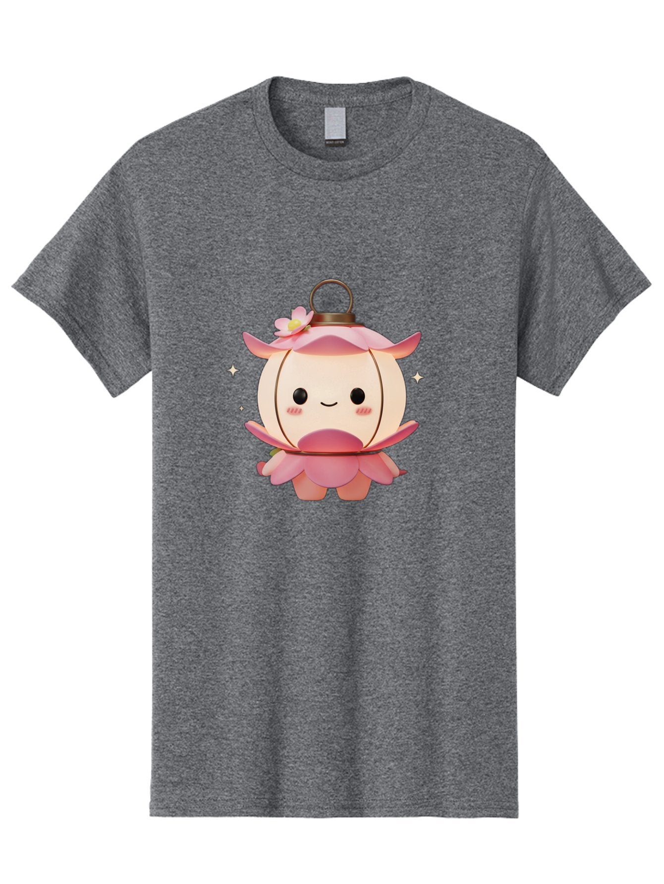 Pink-Lantern-Creature Men'S Graphic Tee, 100% Cotton, Comfortable Casual Summer Wear, Machine Washable, Cartoon Character, Pink Lantern, Fantasy Creature, Kawaii Art, Digital Illustration, Anime Style, Cute Face, Smiling, Rosy Cheeks, Bad431 3