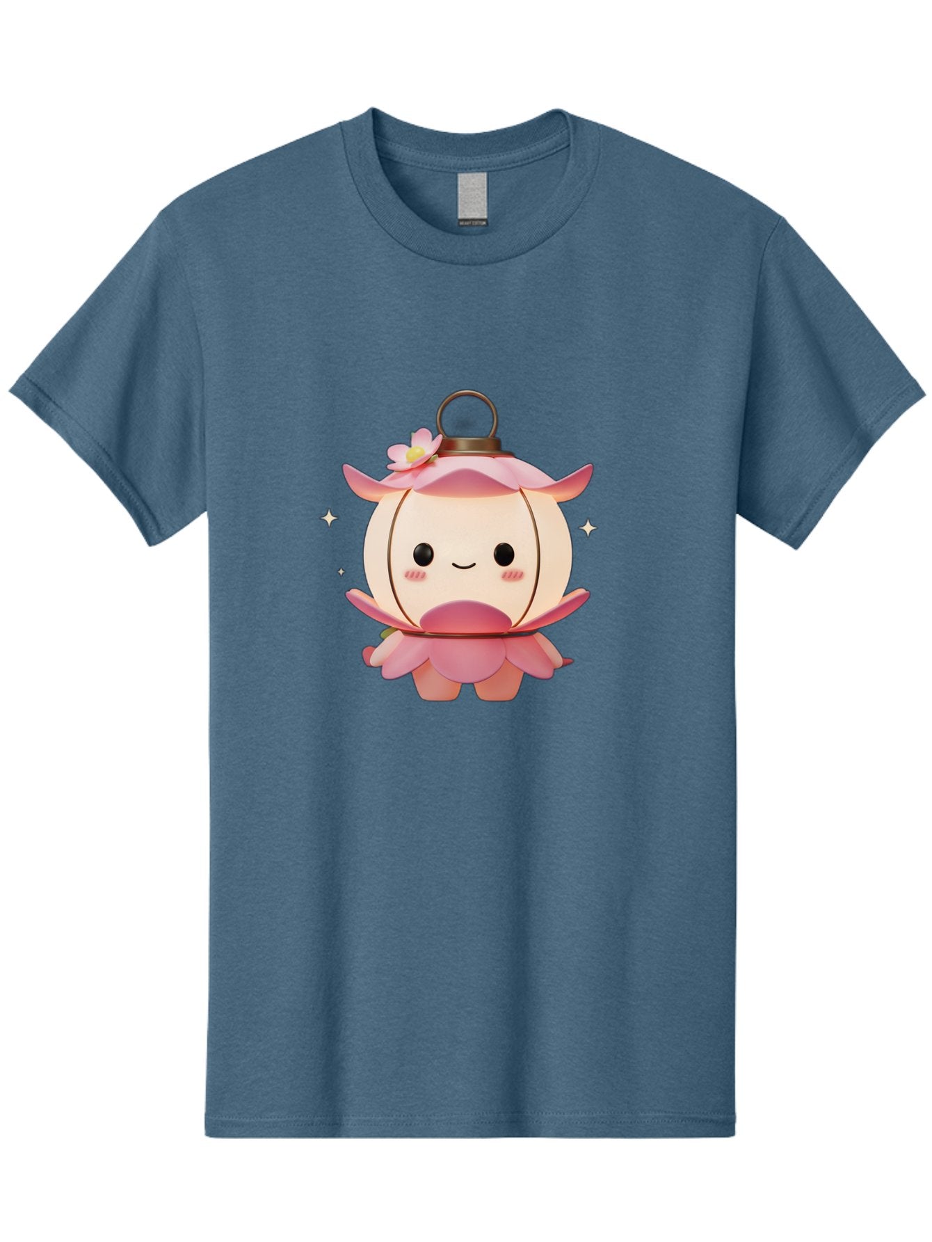 Pink-Lantern-Creature Men'S Graphic Tee, 100% Cotton, Comfortable Casual Summer Wear, Machine Washable, Cartoon Character, Pink Lantern, Fantasy Creature, Kawaii Art, Digital Illustration, Anime Style, Cute Face, Smiling, Rosy Cheeks, Bad431 9