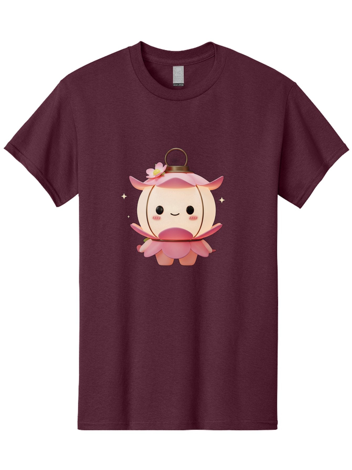 Pink-Lantern-Creature Men'S Graphic Tee, 100% Cotton, Comfortable Casual Summer Wear, Machine Washable, Cartoon Character, Pink Lantern, Fantasy Creature, Kawaii Art, Digital Illustration, Anime Style, Cute Face, Smiling, Rosy Cheeks, Bad431 12