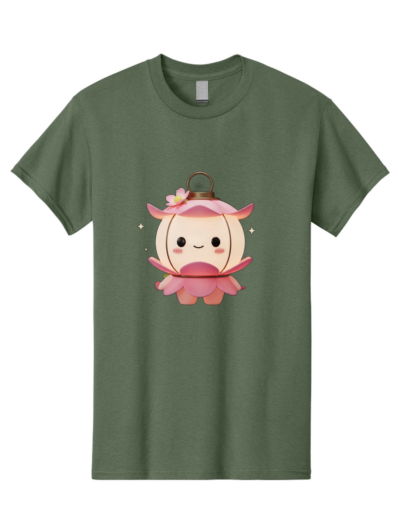 Pink-Lantern-Creature Men'S Graphic Tee, 100% Cotton, Comfortable Casual Summer Wear, Machine Washable, Cartoon Character, Pink Lantern, Fantasy Creature, Kawaii Art, Digital Illustration, Anime Style, Cute Face, Smiling, Rosy Cheeks, Bad431 7