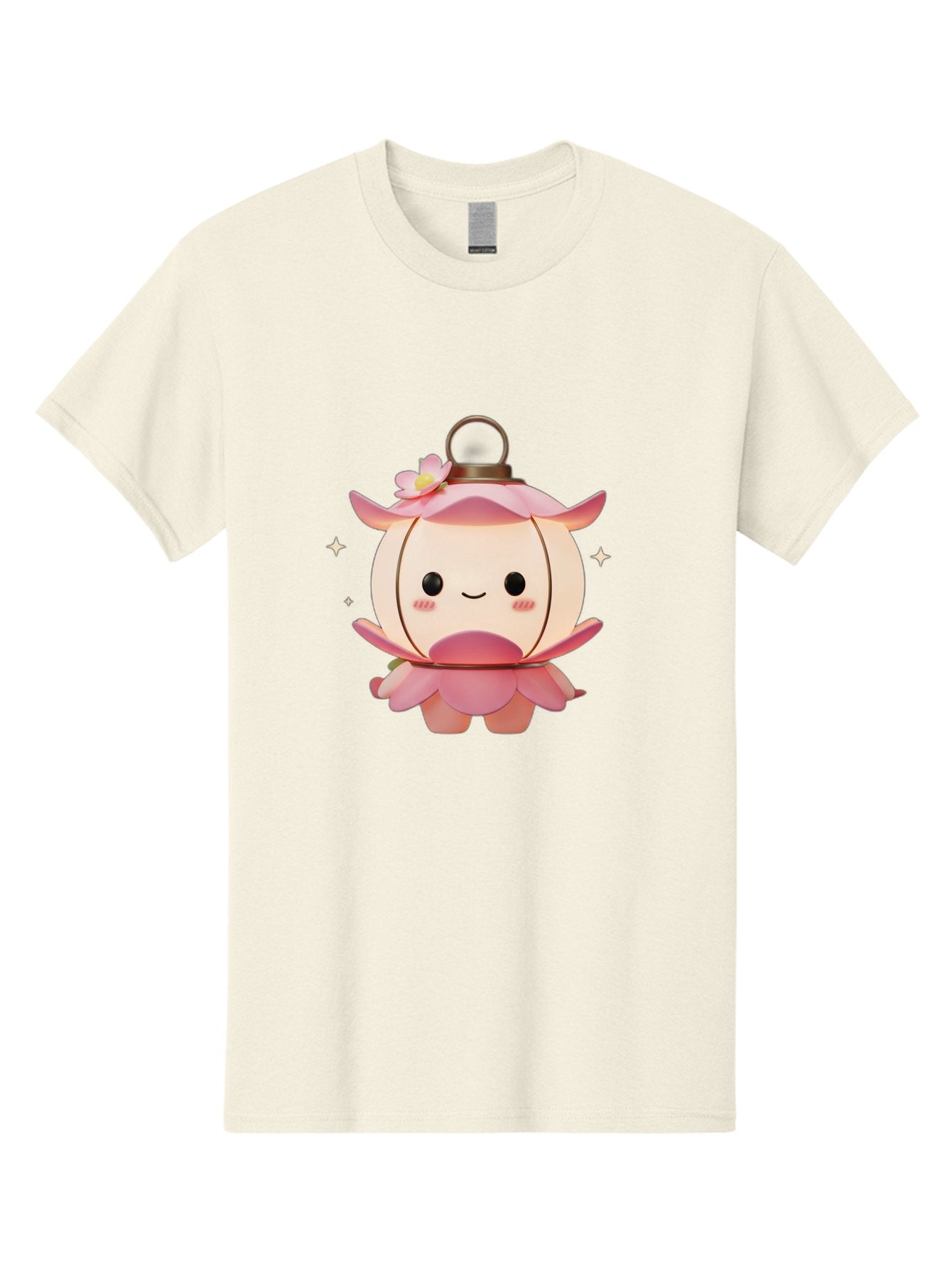 Pink-Lantern-Creature Men'S Graphic Tee, 100% Cotton, Comfortable Casual Summer Wear, Machine Washable, Cartoon Character, Pink Lantern, Fantasy Creature, Kawaii Art, Digital Illustration, Anime Style, Cute Face, Smiling, Rosy Cheeks, Bad431 10