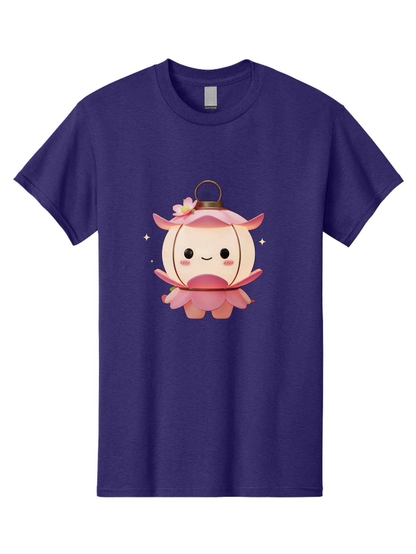 Pink-Lantern-Creature Men'S Graphic Tee, 100% Cotton, Comfortable Casual Summer Wear, Machine Washable, Cartoon Character, Pink Lantern, Fantasy Creature, Kawaii Art, Digital Illustration, Anime Style, Cute Face, Smiling, Rosy Cheeks, Bad431 5