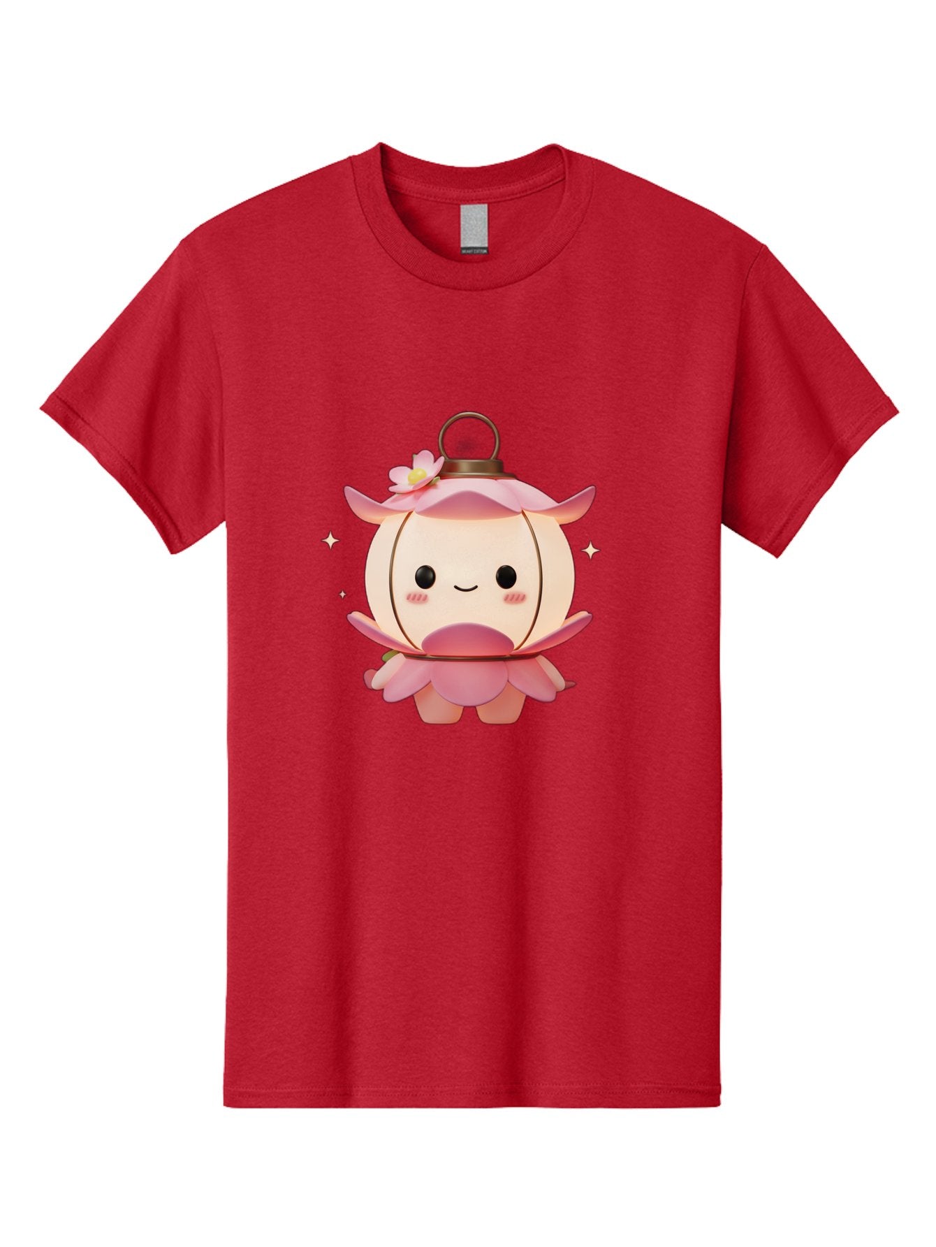 Pink-Lantern-Creature Men'S Graphic Tee, 100% Cotton, Comfortable Casual Summer Wear, Machine Washable, Cartoon Character, Pink Lantern, Fantasy Creature, Kawaii Art, Digital Illustration, Anime Style, Cute Face, Smiling, Rosy Cheeks, Bad431 8