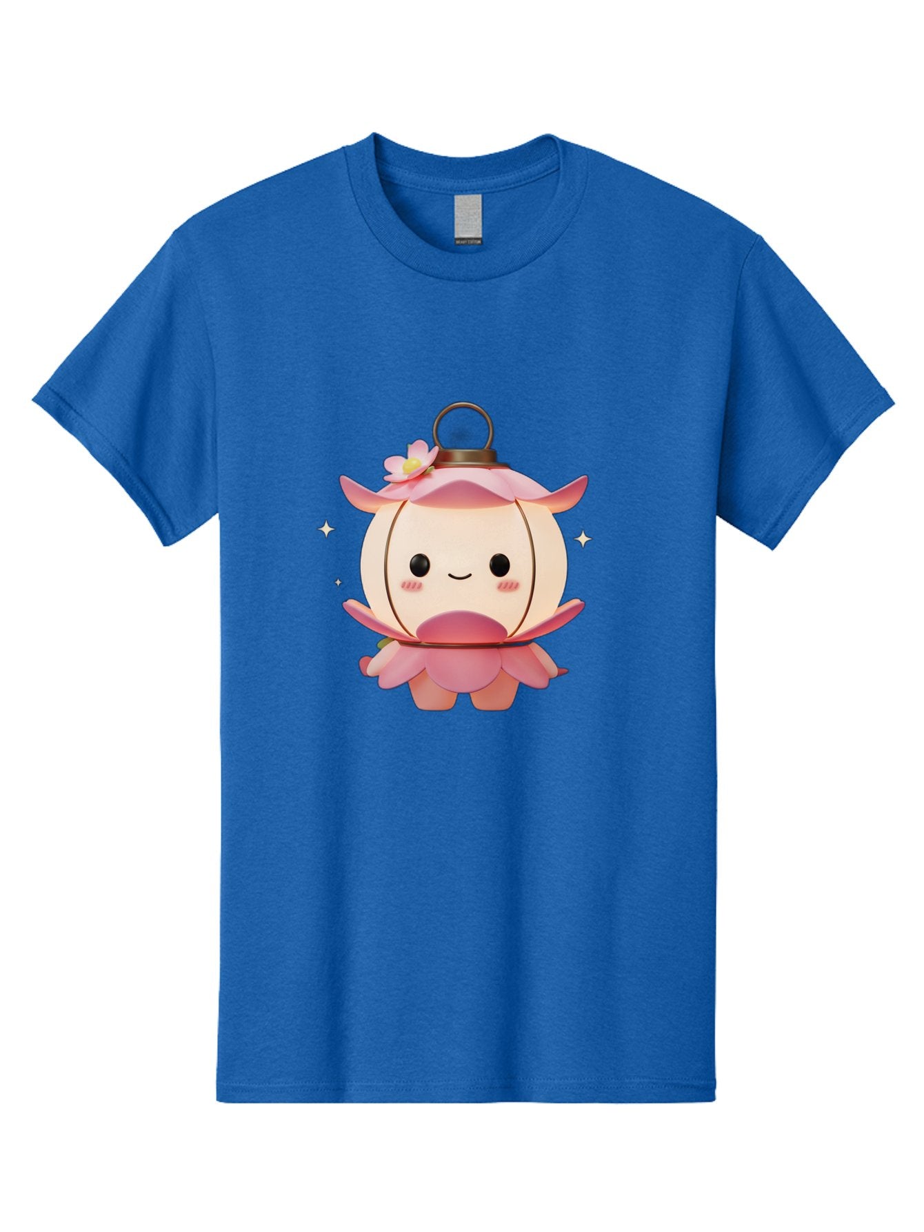 Pink-Lantern-Creature Men'S Graphic Tee, 100% Cotton, Comfortable Casual Summer Wear, Machine Washable, Cartoon Character, Pink Lantern, Fantasy Creature, Kawaii Art, Digital Illustration, Anime Style, Cute Face, Smiling, Rosy Cheeks, Bad431 11