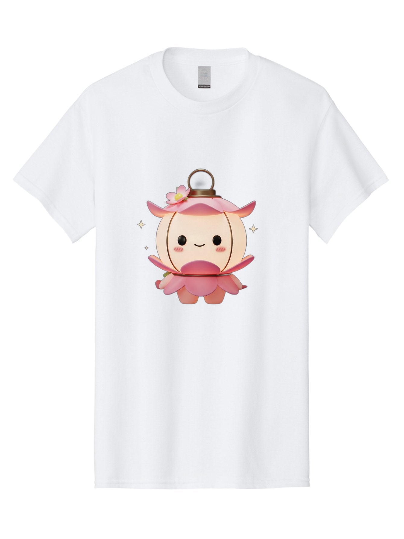 Pink-Lantern-Creature Men'S Graphic Tee, 100% Cotton, Comfortable Casual Summer Wear, Machine Washable, Cartoon Character, Pink Lantern, Fantasy Creature, Kawaii Art, Digital Illustration, Anime Style, Cute Face, Smiling, Rosy Cheeks, Bad431 4