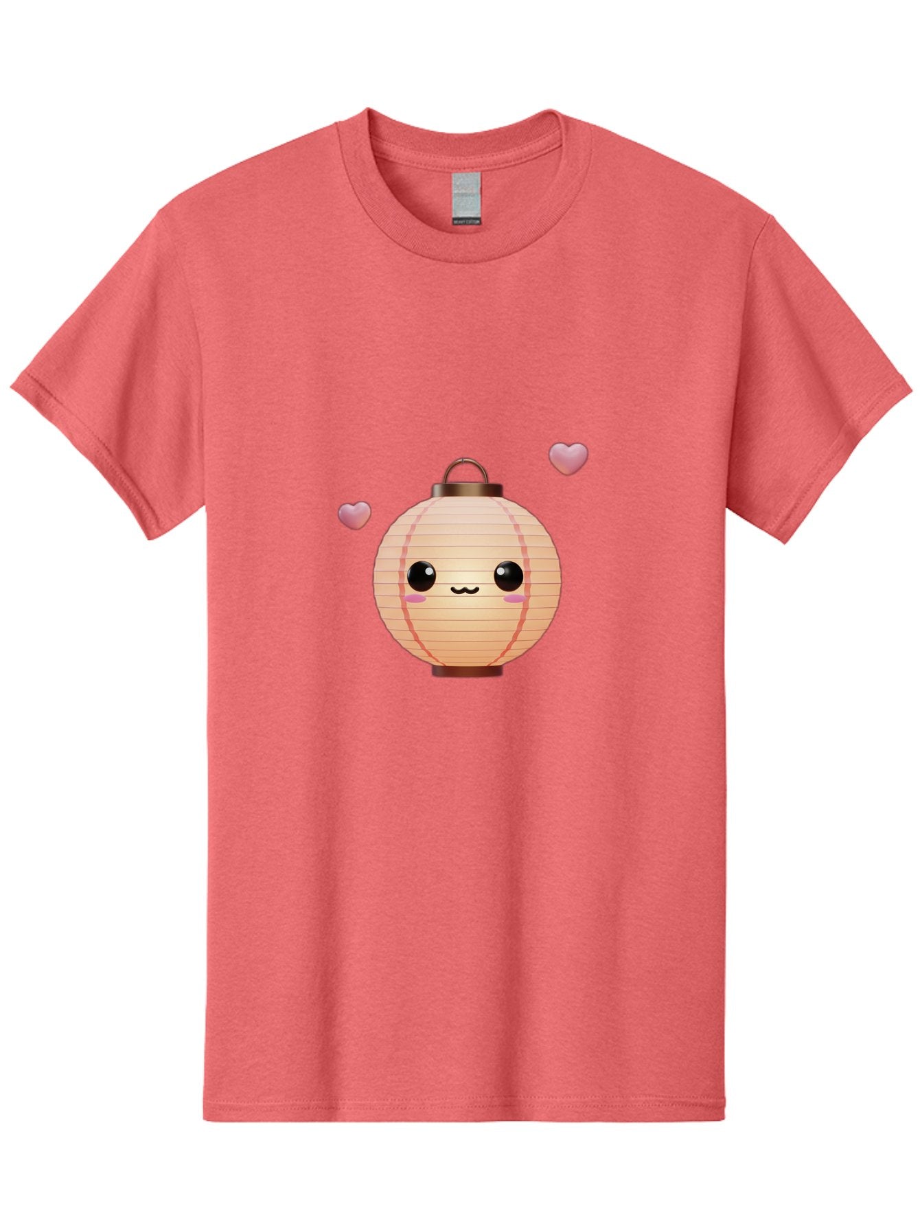 Pink-Lantern Men'S Graphic Tee, 100% Cotton, Comfortable Casual Summer Wear, Machine Washable, Kawaii Lantern, Cute Design, Heart-Shaped Elements, Pink Hearts, Digital Illustration, Cartoon Style, Adorable Character, Pink Lantern Bad432 10