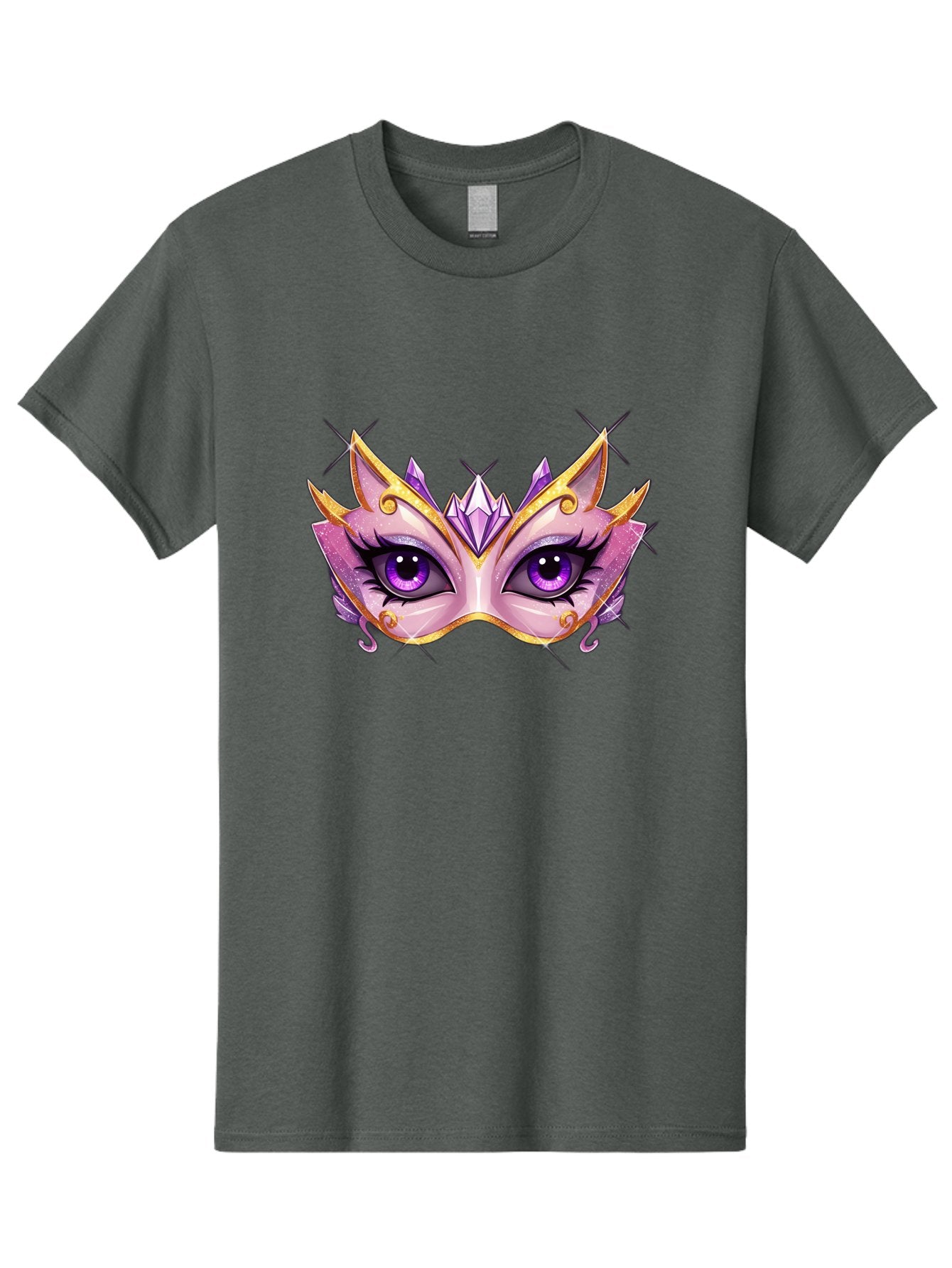 Pink-Mask Men'S Graphic Tee, 100% Cotton, Comfortable Casual Summer Wear, Machine Washable, Masquerade Mask, Purple Eyes, Gold Trim, Luxury Design, Mysterious Gaze, Decorative Mask, Elegant Face Mask, Carnival Accessory Bad433
