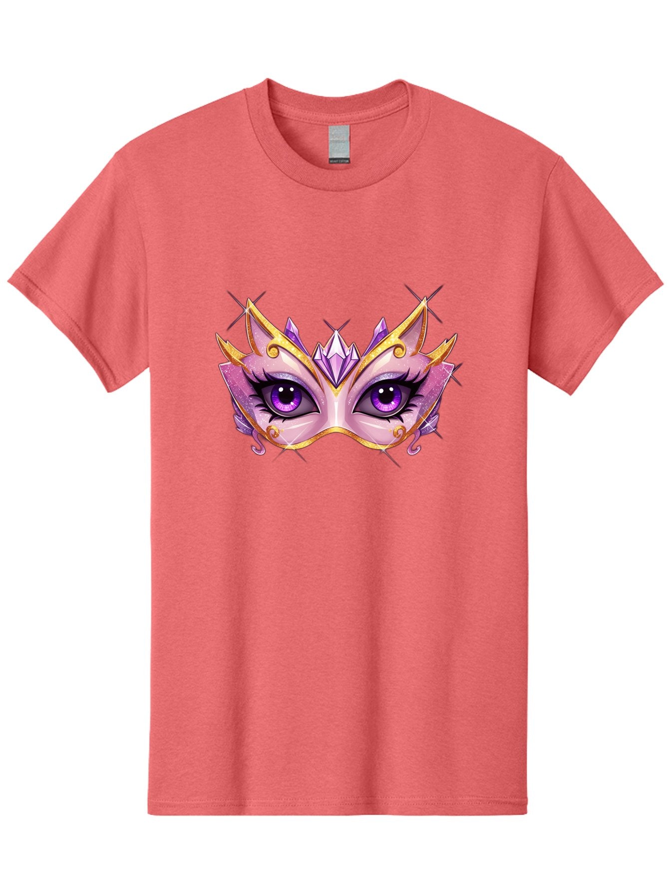 Pink-Mask Men'S Graphic Tee, 100% Cotton, Comfortable Casual Summer Wear, Machine Washable, Masquerade Mask, Purple Eyes, Gold Trim, Luxury Design, Mysterious Gaze, Decorative Mask, Elegant Face Mask, Carnival Accessory Bad433 7