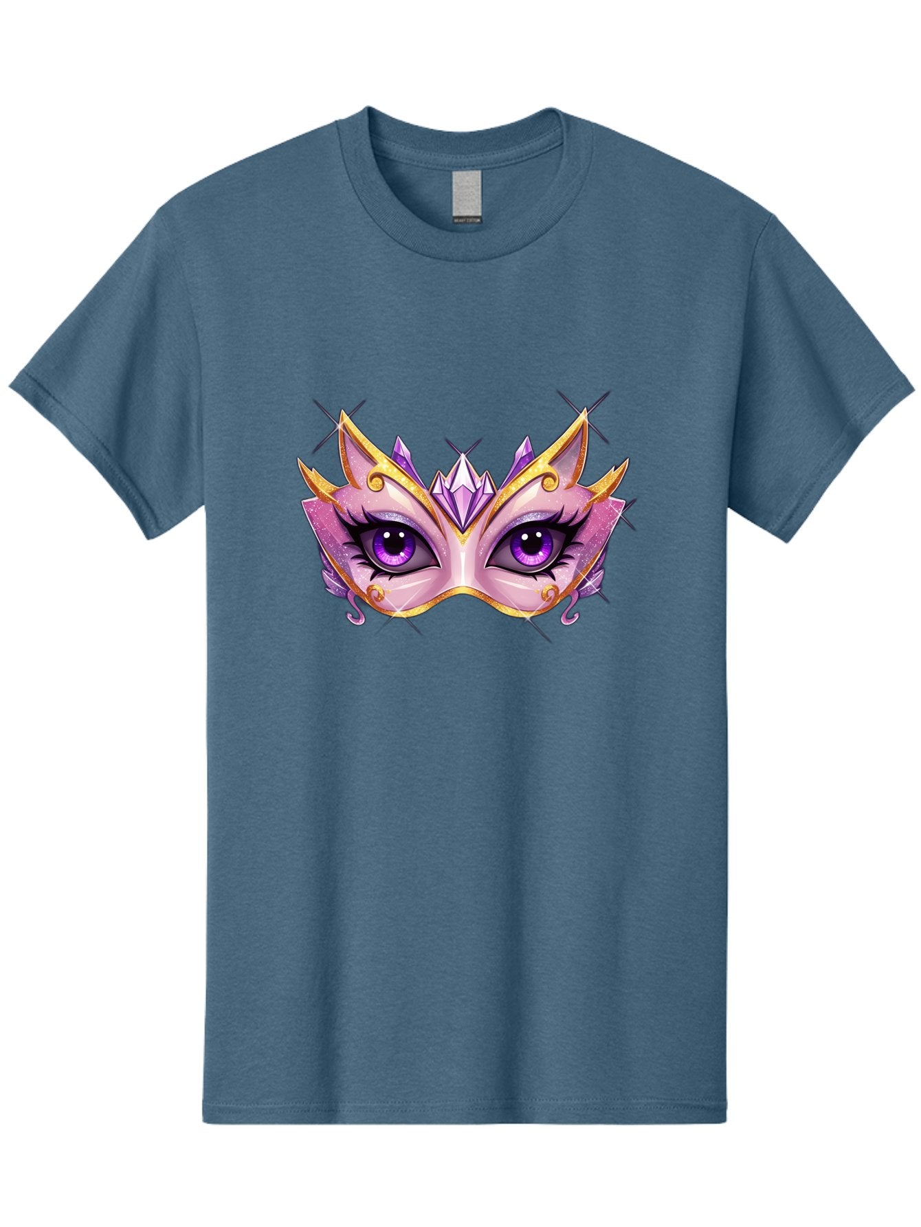 Pink-Mask Men'S Graphic Tee, 100% Cotton, Comfortable Casual Summer Wear, Machine Washable, Masquerade Mask, Purple Eyes, Gold Trim, Luxury Design, Mysterious Gaze, Decorative Mask, Elegant Face Mask, Carnival Accessory Bad433 15