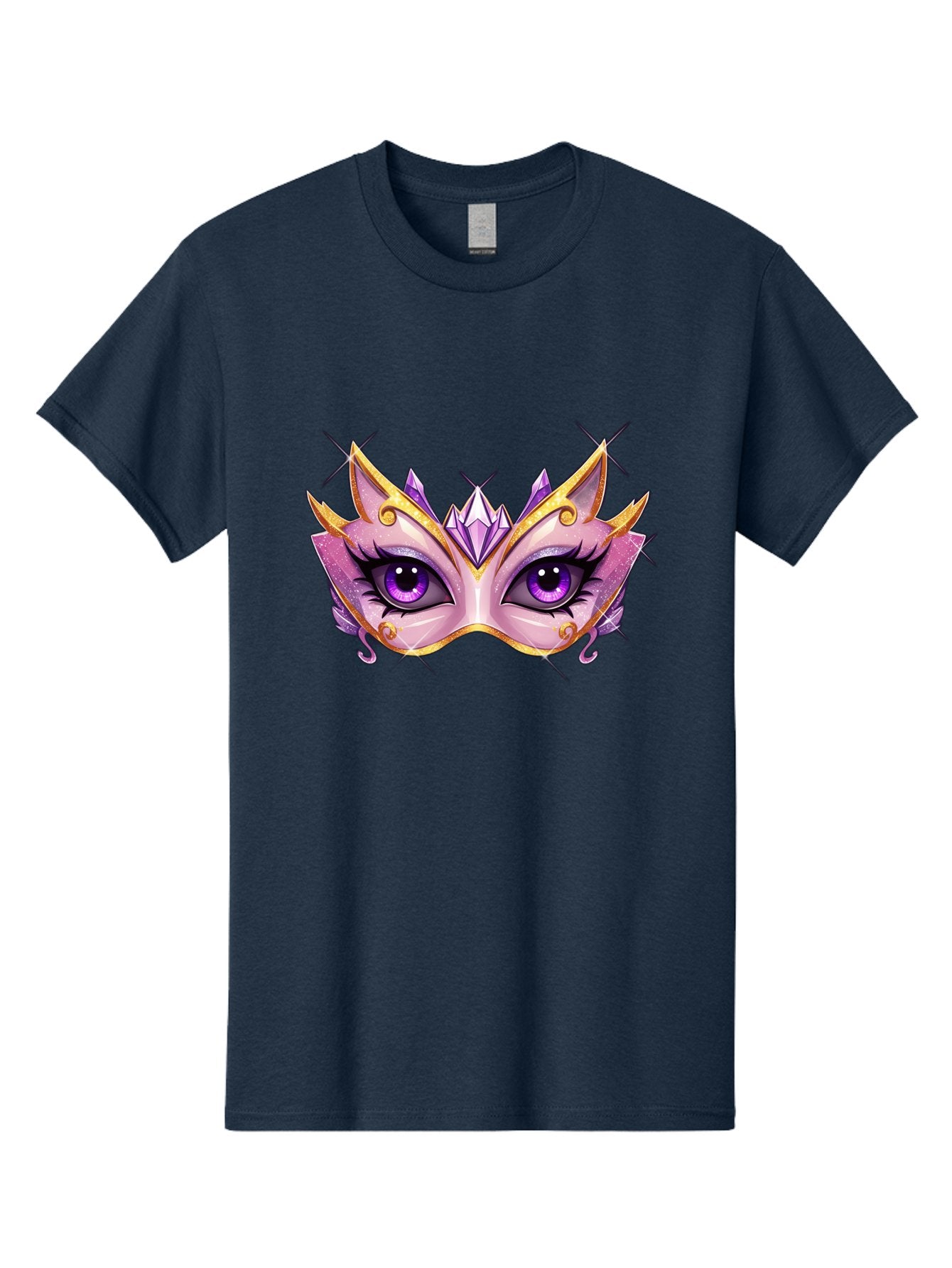 Pink-Mask Men'S Graphic Tee, 100% Cotton, Comfortable Casual Summer Wear, Machine Washable, Masquerade Mask, Purple Eyes, Gold Trim, Luxury Design, Mysterious Gaze, Decorative Mask, Elegant Face Mask, Carnival Accessory Bad433 12