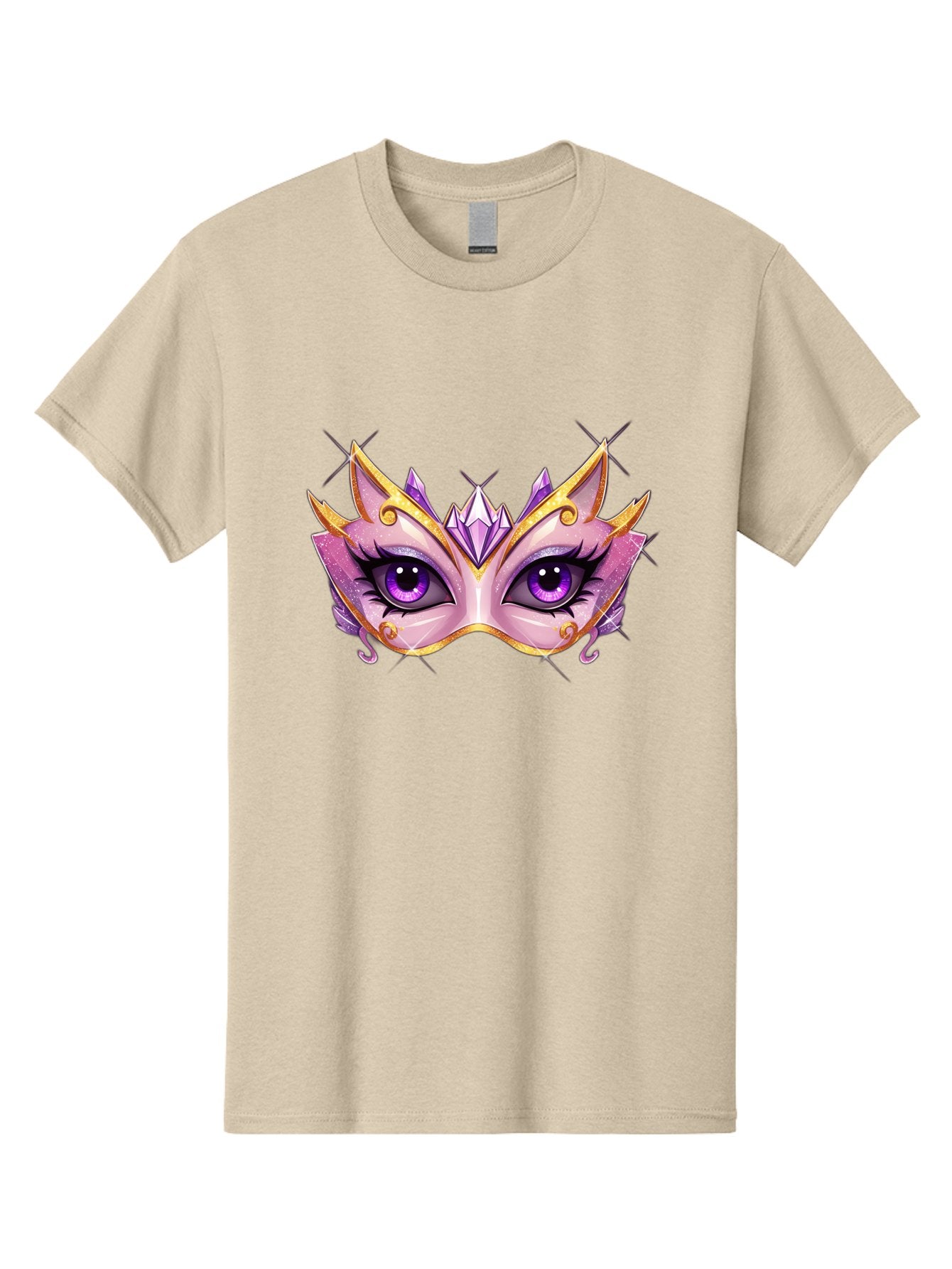 Pink-Mask Men'S Graphic Tee, 100% Cotton, Comfortable Casual Summer Wear, Machine Washable, Masquerade Mask, Purple Eyes, Gold Trim, Luxury Design, Mysterious Gaze, Decorative Mask, Elegant Face Mask, Carnival Accessory Bad433 9