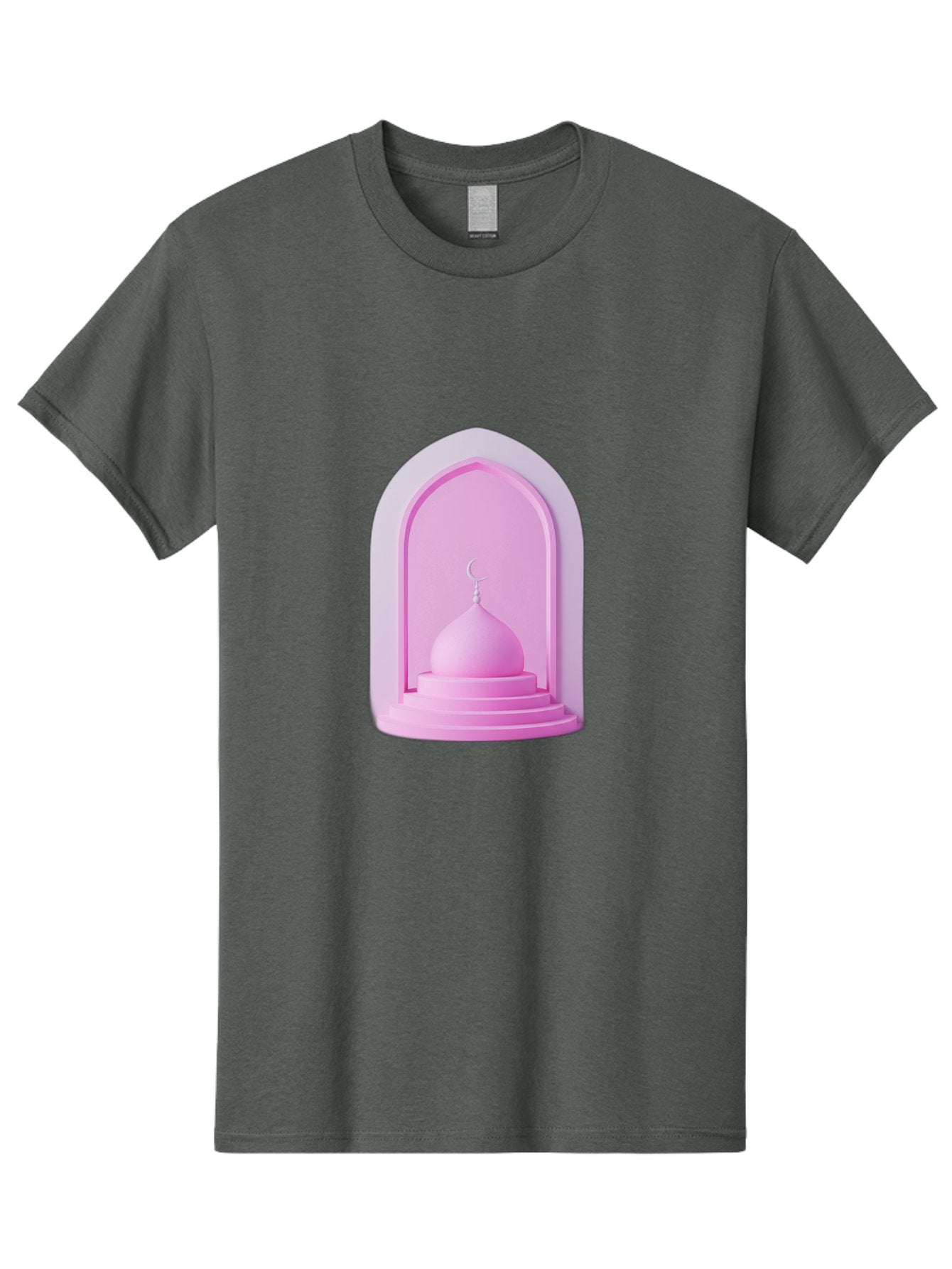 Pink-Mosque-Dome Men'S Graphic Tee, 100% Cotton, Comfortable Casual Summer Wear, Machine Washable, Islamic Architecture, Dome With Crescent Moon, Minimalistic Design, Modern Islamic Art, Religious Symbol, Serene Ambiance, Cultural Heritage Bad434 12