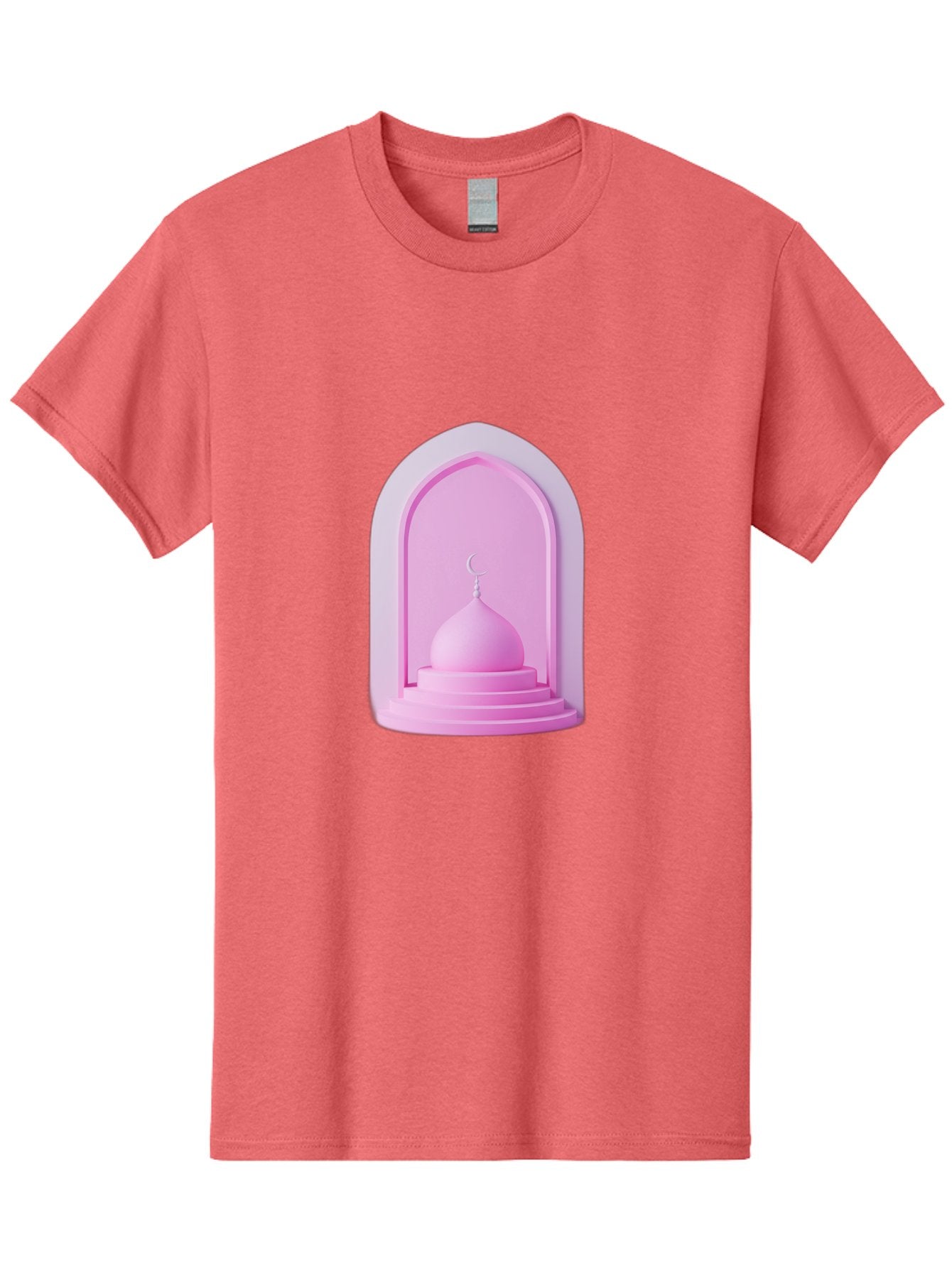 Pink-Mosque-Dome Men'S Graphic Tee, 100% Cotton, Comfortable Casual Summer Wear, Machine Washable, Islamic Architecture, Dome With Crescent Moon, Minimalistic Design, Modern Islamic Art, Religious Symbol, Serene Ambiance, Cultural Heritage Bad434
