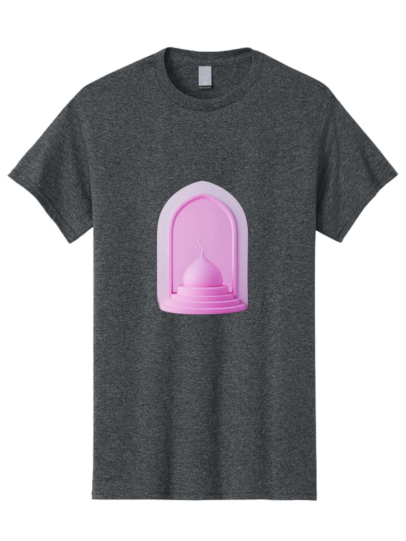 Pink-Mosque-Dome Men'S Graphic Tee, 100% Cotton, Comfortable Casual Summer Wear, Machine Washable, Islamic Architecture, Dome With Crescent Moon, Minimalistic Design, Modern Islamic Art, Religious Symbol, Serene Ambiance, Cultural Heritage Bad434 8