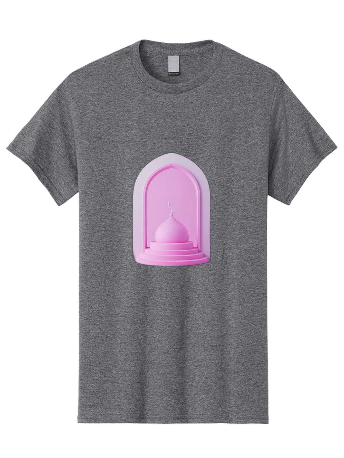 Pink-Mosque-Dome Men'S Graphic Tee, 100% Cotton, Comfortable Casual Summer Wear, Machine Washable, Islamic Architecture, Dome With Crescent Moon, Minimalistic Design, Modern Islamic Art, Religious Symbol, Serene Ambiance, Cultural Heritage Bad434 6