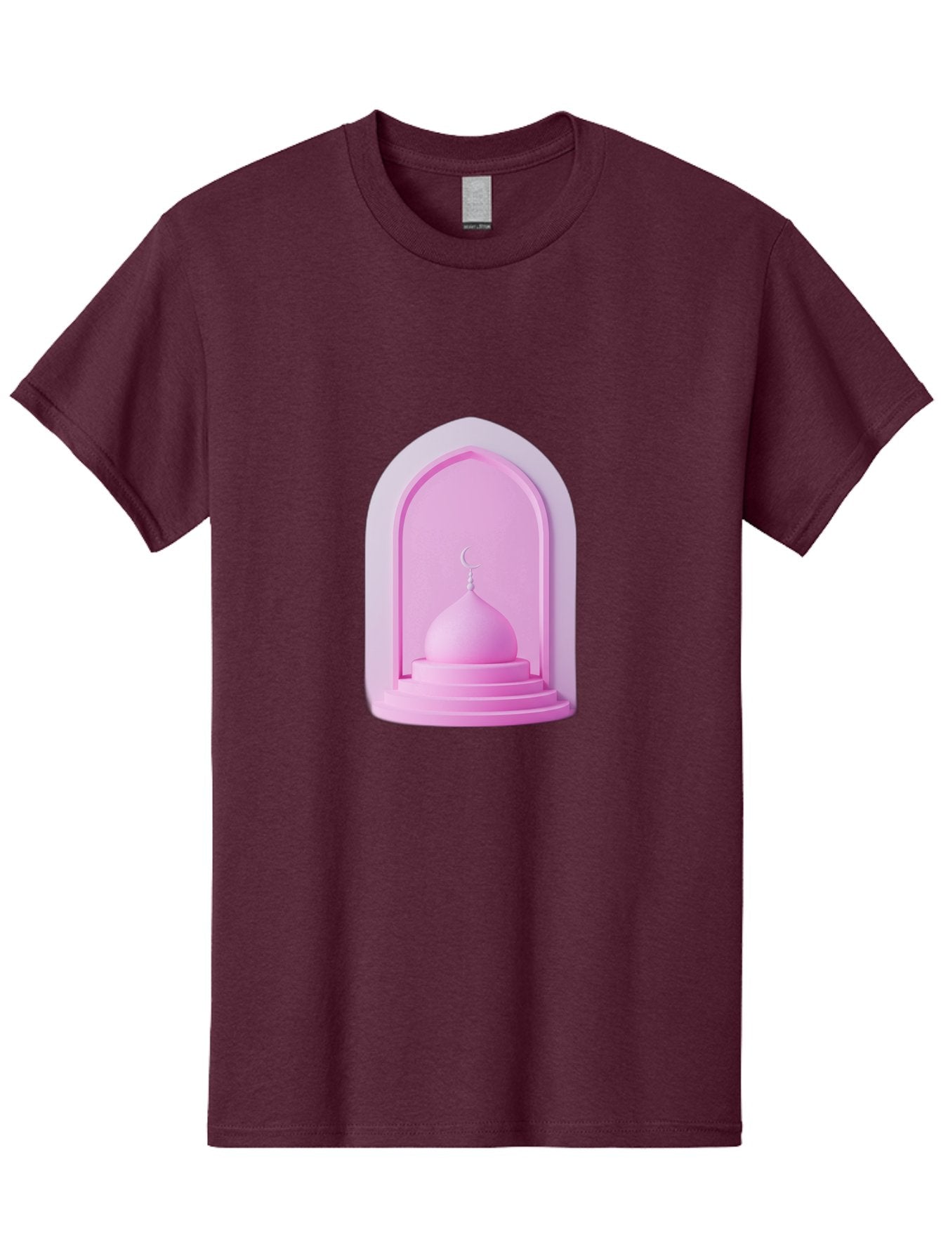 Pink-Mosque-Dome Men'S Graphic Tee, 100% Cotton, Comfortable Casual Summer Wear, Machine Washable, Islamic Architecture, Dome With Crescent Moon, Minimalistic Design, Modern Islamic Art, Religious Symbol, Serene Ambiance, Cultural Heritage Bad434 4