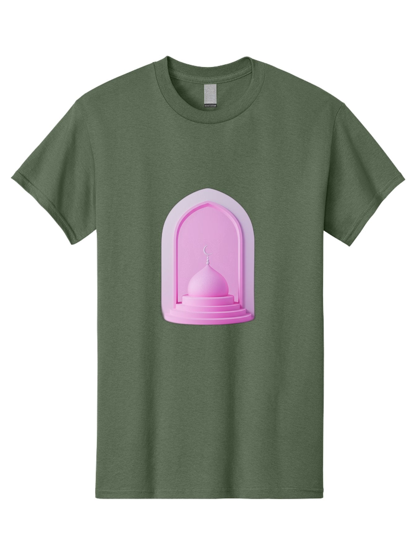 Pink-Mosque-Dome Men'S Graphic Tee, 100% Cotton, Comfortable Casual Summer Wear, Machine Washable, Islamic Architecture, Dome With Crescent Moon, Minimalistic Design, Modern Islamic Art, Religious Symbol, Serene Ambiance, Cultural Heritage Bad434 9