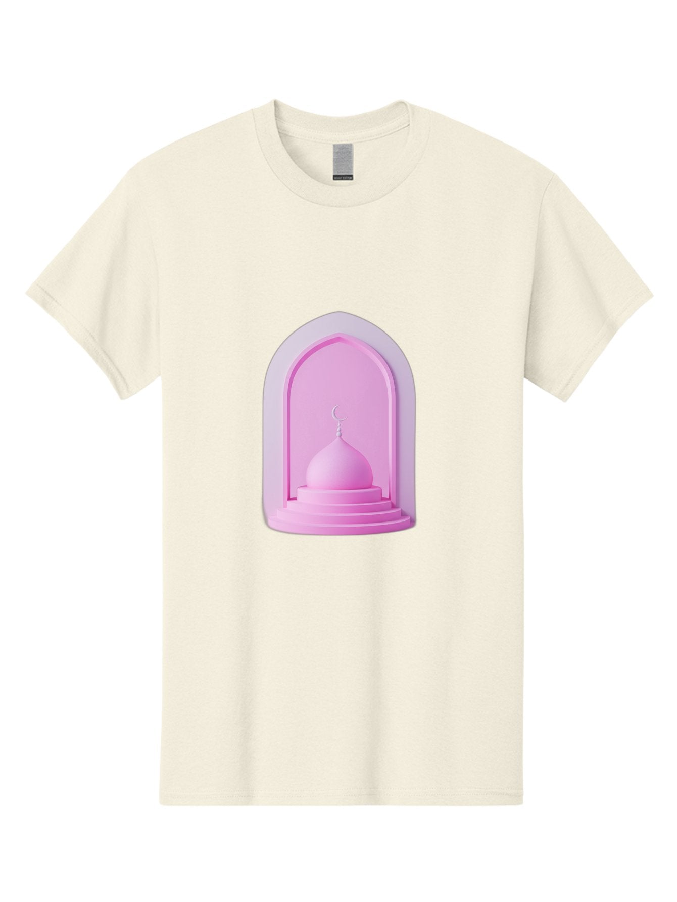 Pink-Mosque-Dome Men'S Graphic Tee, 100% Cotton, Comfortable Casual Summer Wear, Machine Washable, Islamic Architecture, Dome With Crescent Moon, Minimalistic Design, Modern Islamic Art, Religious Symbol, Serene Ambiance, Cultural Heritage Bad434 14