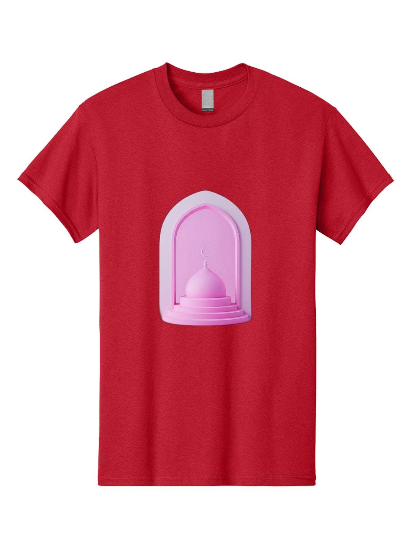 Pink-Mosque-Dome Men'S Graphic Tee, 100% Cotton, Comfortable Casual Summer Wear, Machine Washable, Islamic Architecture, Dome With Crescent Moon, Minimalistic Design, Modern Islamic Art, Religious Symbol, Serene Ambiance, Cultural Heritage Bad434 11
