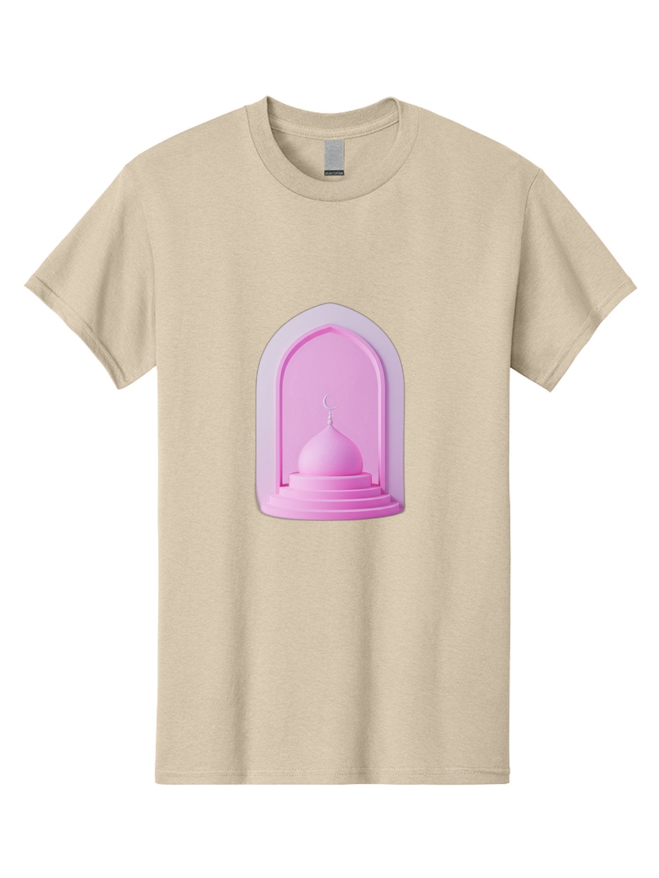Pink-Mosque-Dome Men'S Graphic Tee, 100% Cotton, Comfortable Casual Summer Wear, Machine Washable, Islamic Architecture, Dome With Crescent Moon, Minimalistic Design, Modern Islamic Art, Religious Symbol, Serene Ambiance, Cultural Heritage Bad434 15