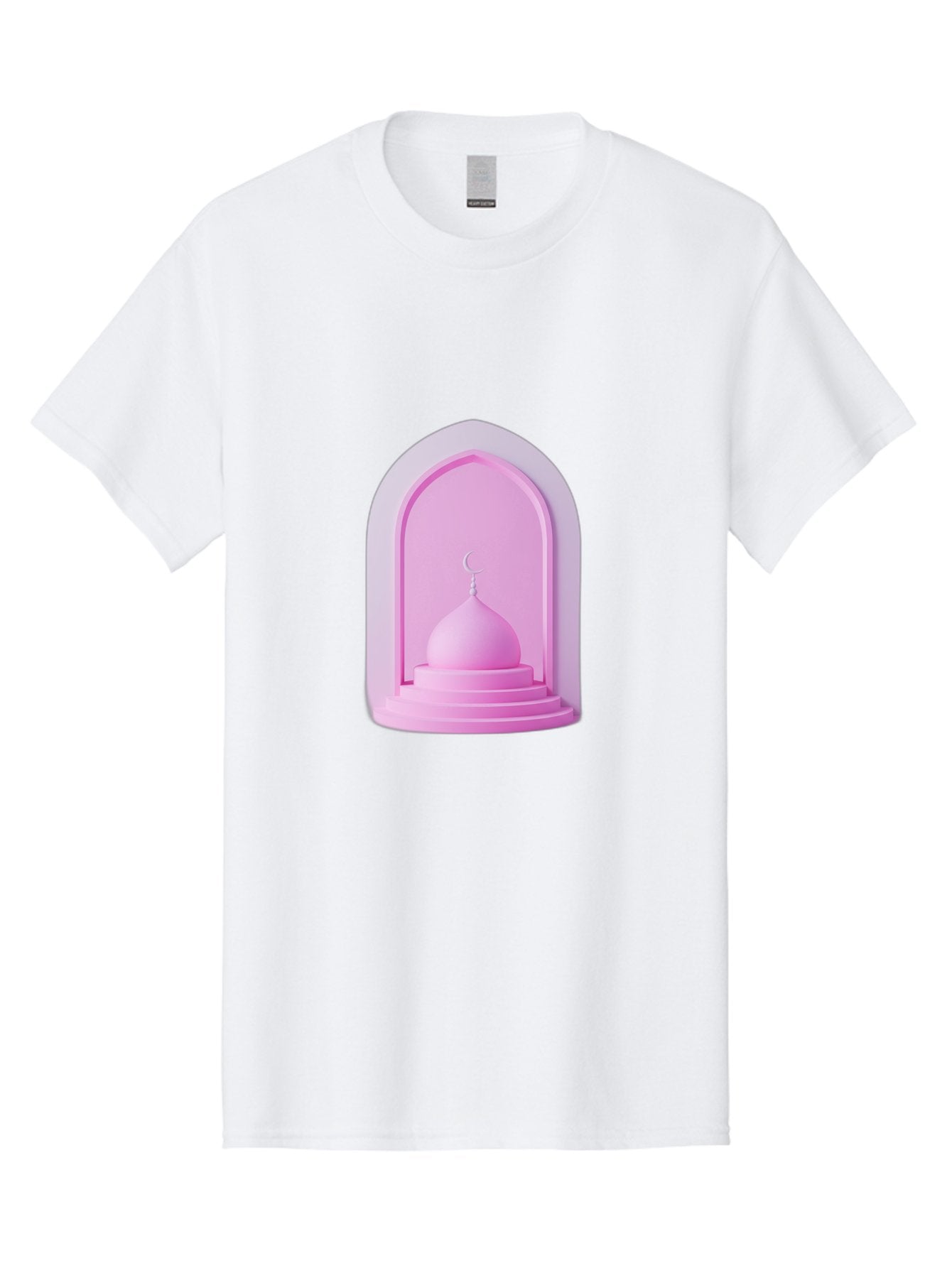 Pink-Mosque-Dome Men'S Graphic Tee, 100% Cotton, Comfortable Casual Summer Wear, Machine Washable, Islamic Architecture, Dome With Crescent Moon, Minimalistic Design, Modern Islamic Art, Religious Symbol, Serene Ambiance, Cultural Heritage Bad434 10