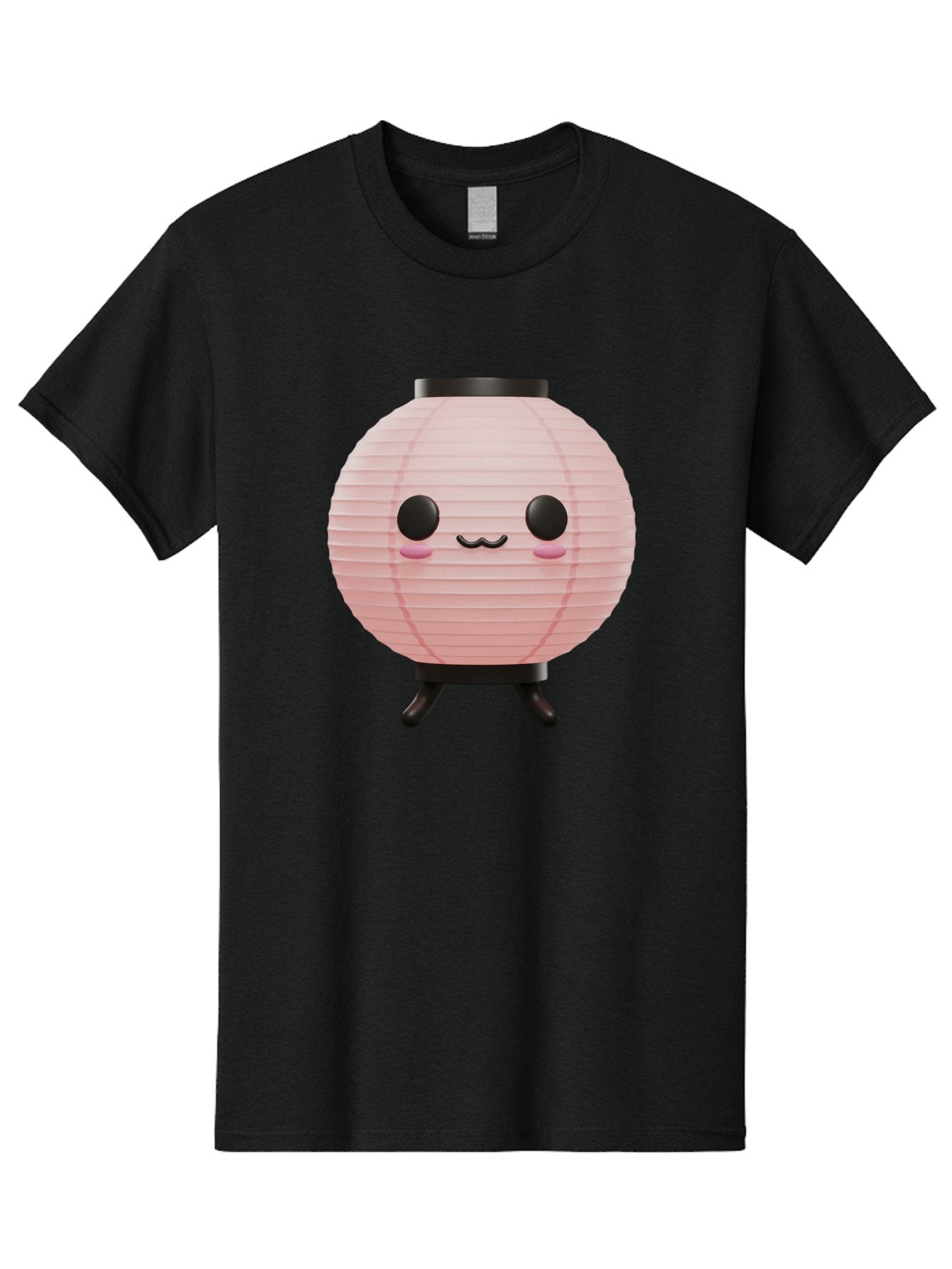 Pink-Paper-Lantern Men'S Graphic Tee, 100% Cotton, Comfortable Casual Summer Wear, Machine Washable, Pink Paper Lantern, Cute Character, Kawaii Culture, Cartoon Style, Smiling Face, Rosy Cheeks, Round Eyes, Black Stand, Kawaii Aesthetic, Bad436 9